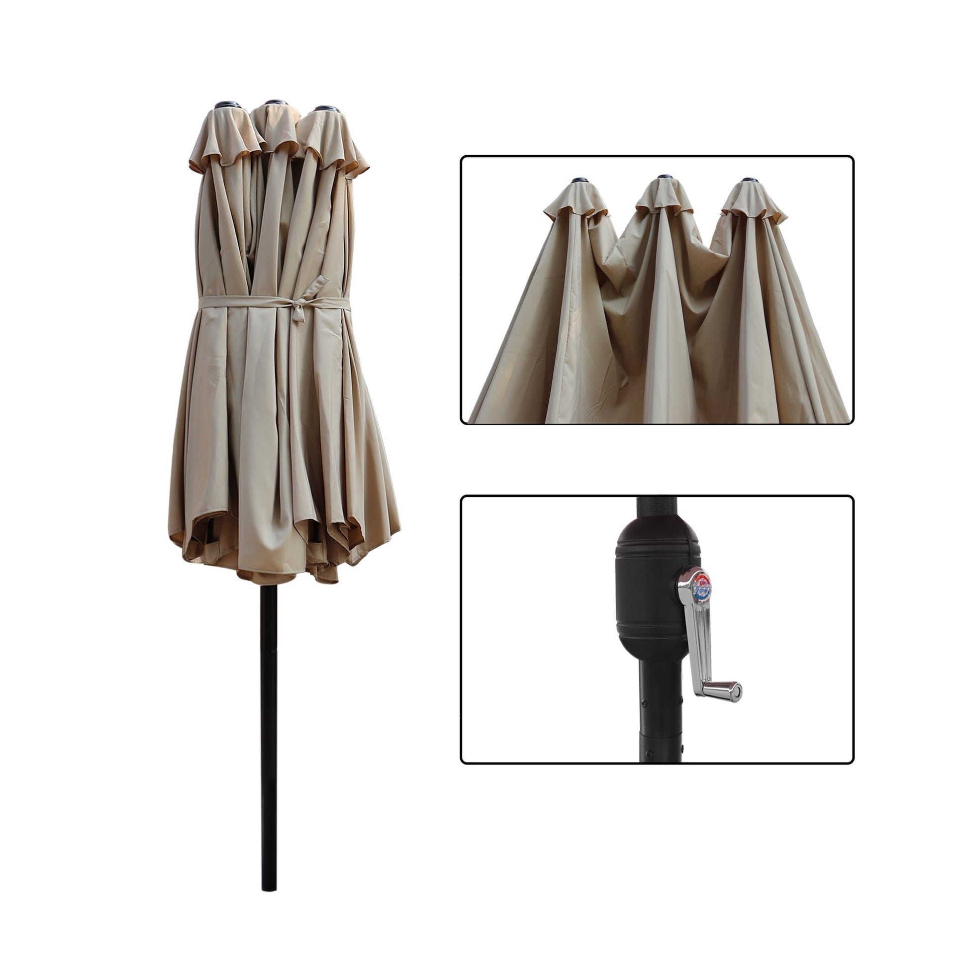 Abble 15x9 ft. Large Double Sided Rectangular Patio Market Umbrella with Crank Lift - Heavy Duty Steel Sun Shade for Pool, Deck, Backyard, Tan