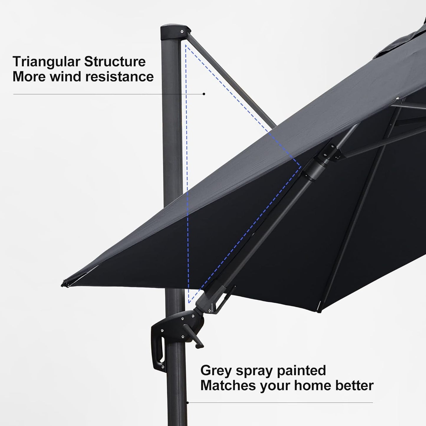 PURPLE LEAF 10x10 Ft Cantilever Umbrella Left-right Tilting Swivel Square Outdoor Patio Umbrella Large Offset Aluminum Umbrella with 360°Rotation Adjustable Pool Umbrella,Gray