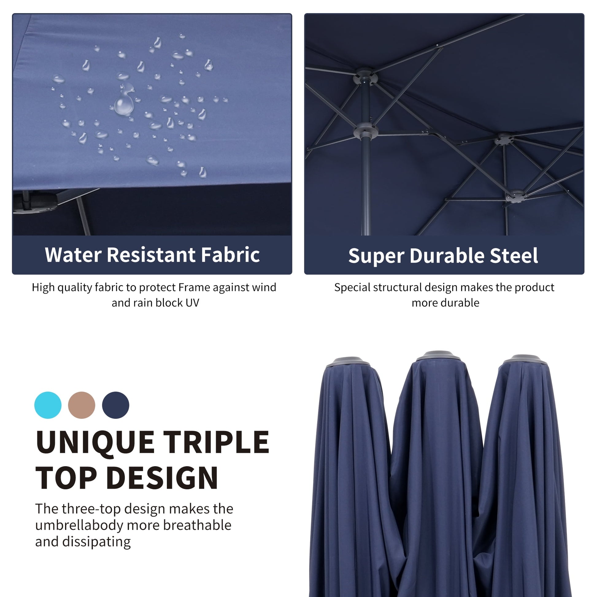 Autlaycil 13 FT Patio Umbrella with Sun Protection & Easy Crank for Deck Pool Patio, Navy Blue