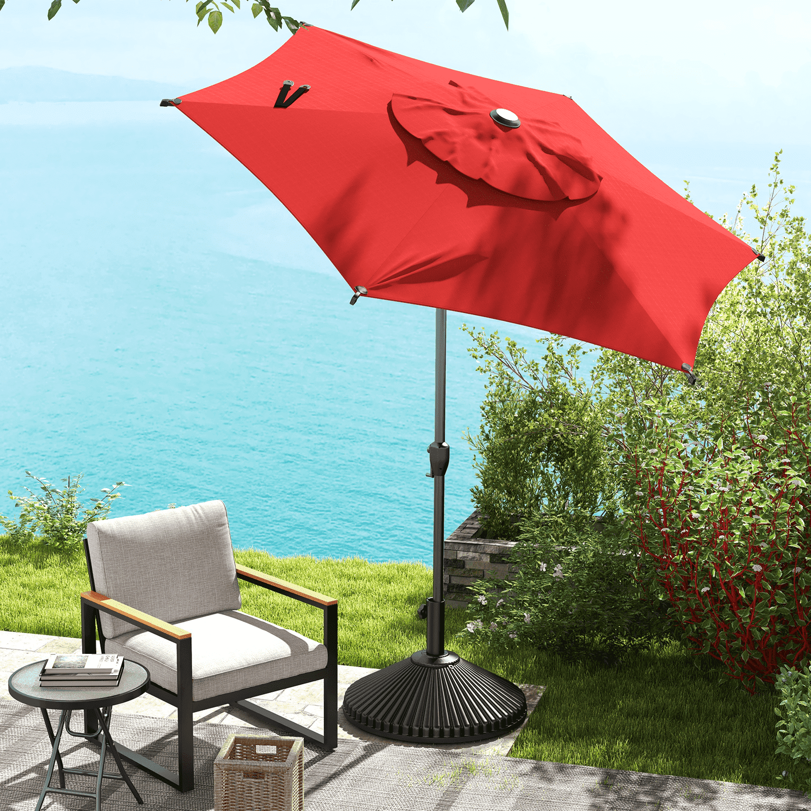 Abba Patio 7.5ft Oslo Outdoor Umbrella w/ Push Button Tilt & Crank, 6 Ribs, Dark Red