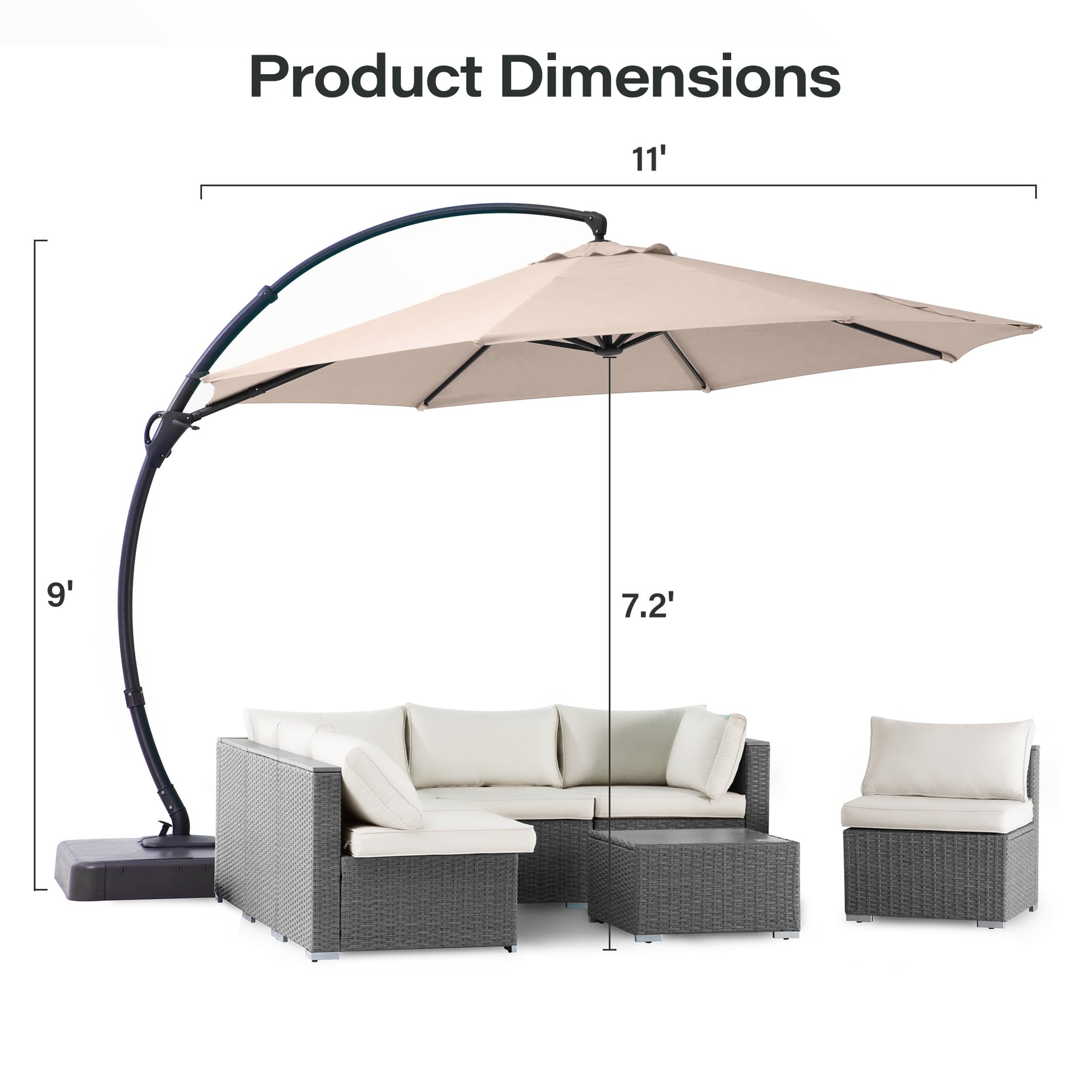 LAUSAINT HOME 11FT Patio Umbrella with Base, Outdoor Deluxe Curvy Cantilever Umbrella for Patio Pool Deck, Champagne