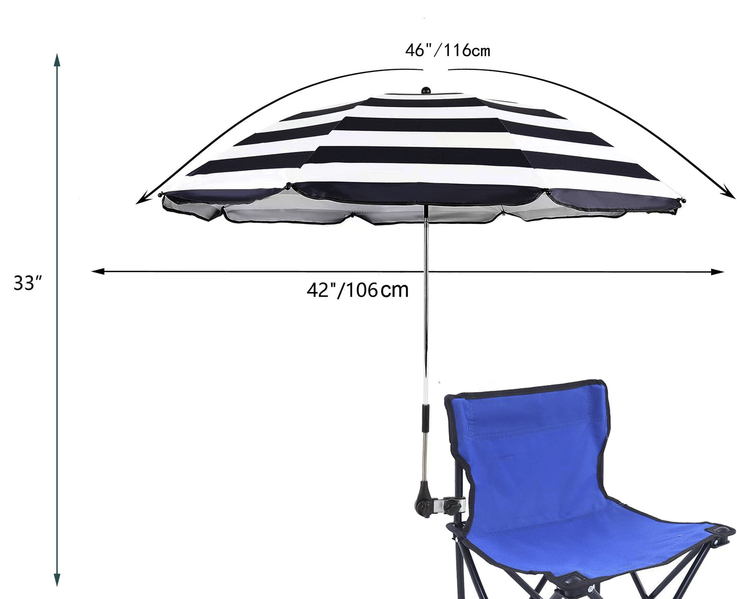 Chair Umbrella with Clamp,46 inches UPF 50+ Clip on Parasol for Patio,Beach Chairs,Strollers,Wheelchairs,Golf Carts