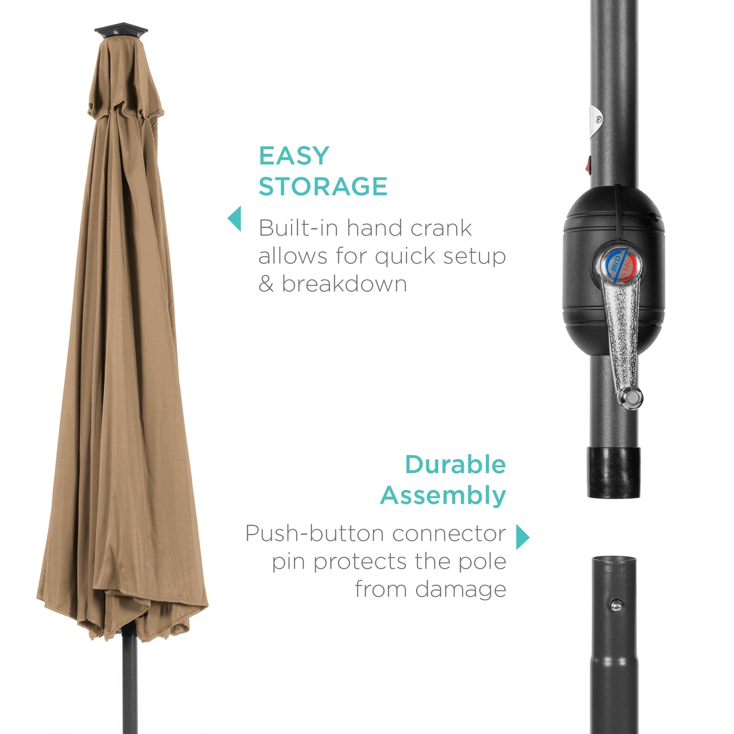 Best Choice Products 10ft Solar LED Lighted Patio Umbrella w/ Tilt Adjustment, UV-Resistant Fabric - Tan