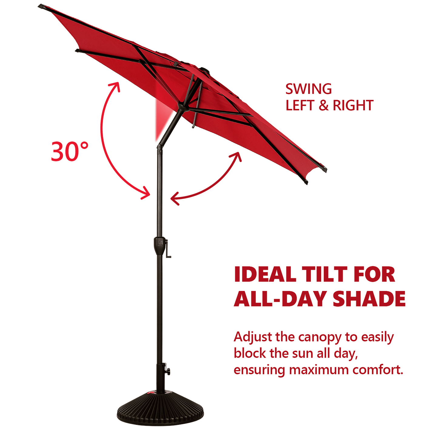 Abba Patio 7.5ft Oslo Outdoor Umbrella w/ Push Button Tilt & Crank, 6 Ribs, Dark Red