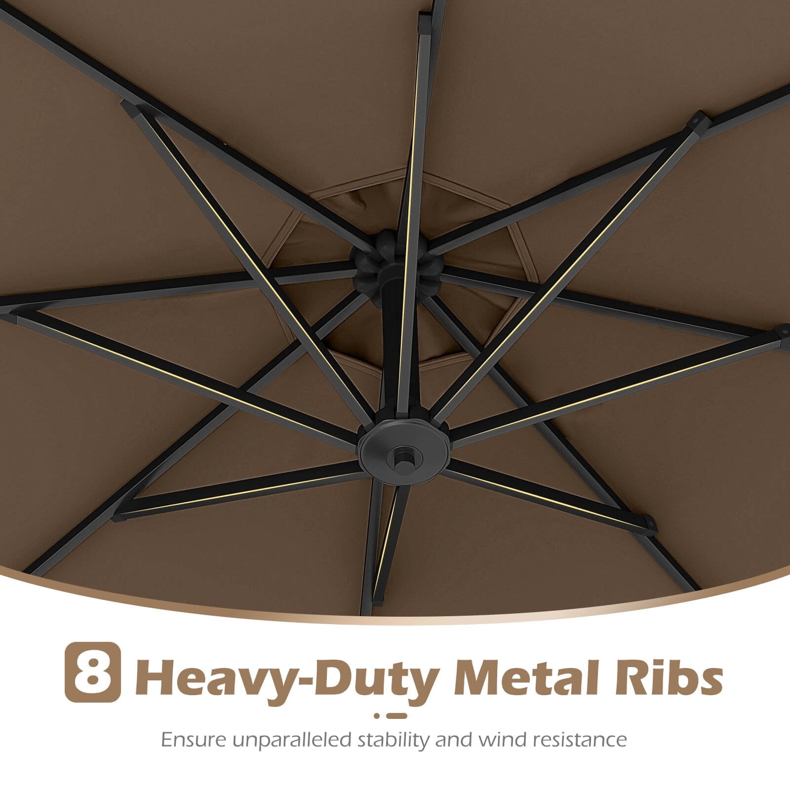 Costway 10 FT Solar Offset Hanging Umbrella Patio Cantilever Umbrella with 32 LED Lights Brown