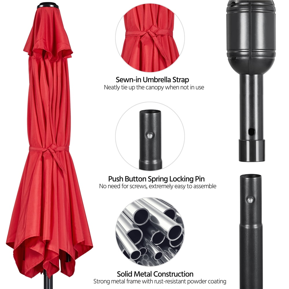Alden Design 7.5 Foot Patio Umbrella with Crank and Push Button to Tilt, Red