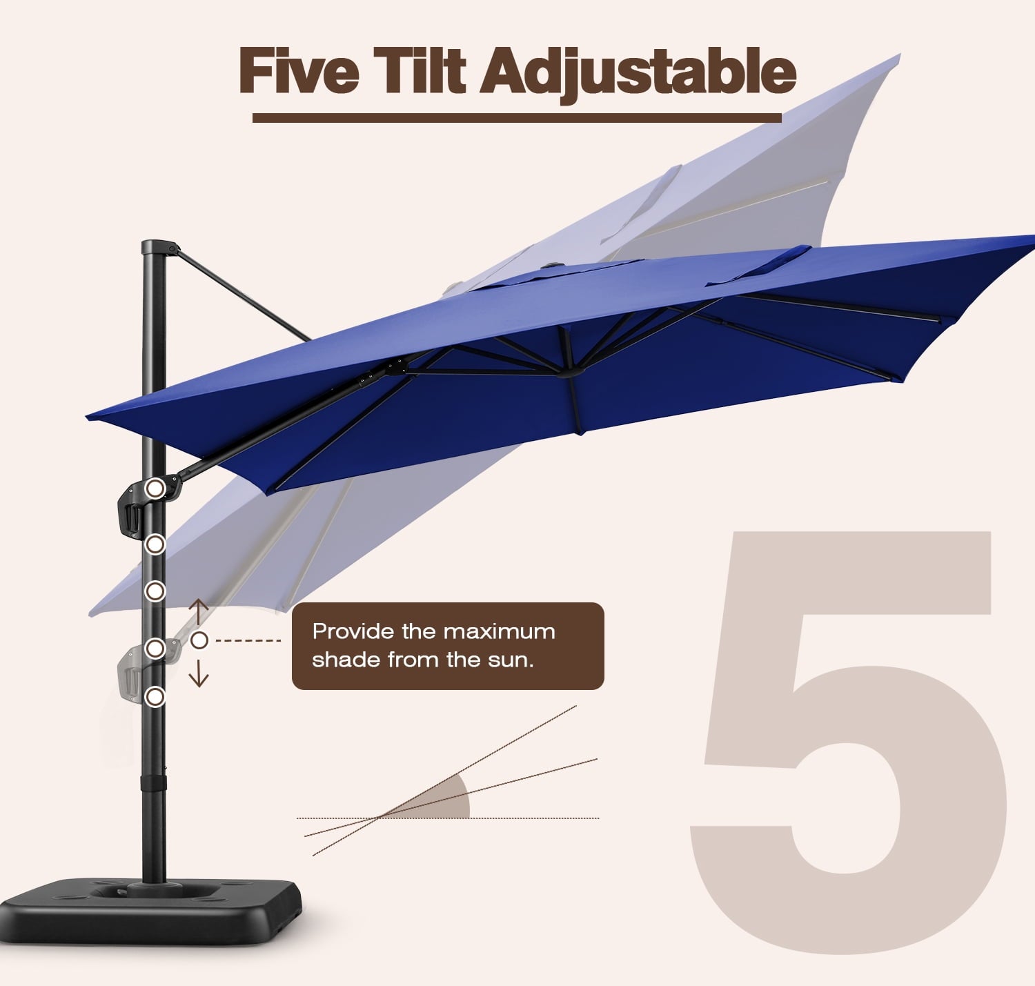 SANOPY 10x10 Cantilever Patio Umbrella Outdoor Patio Umbrella, 360 Degree Rotation Market Patio Umbrella with Steel Base, Crank, Tilt Button, Dark Blue