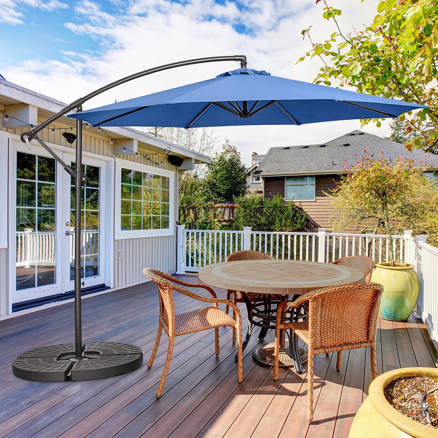 Costway 96" Navy Blue Octagon Offset Patio Umbrella, Fade Resistant
