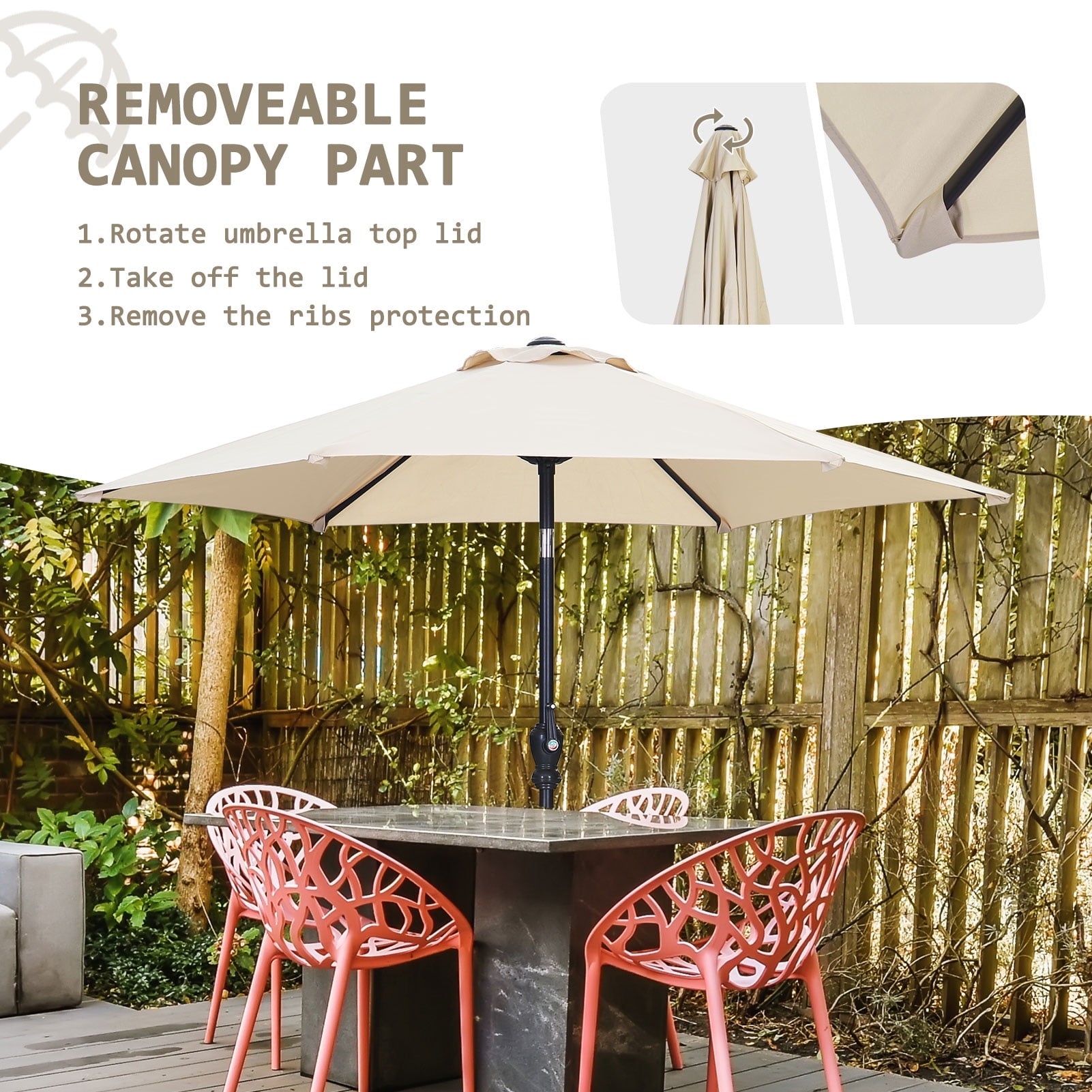 Autlaycil 7.5Ft Outdoor Umbrella with Tilt, Crank and Sturdy Ribs for Lawn, Garden, Backyard and Pool, Khaki