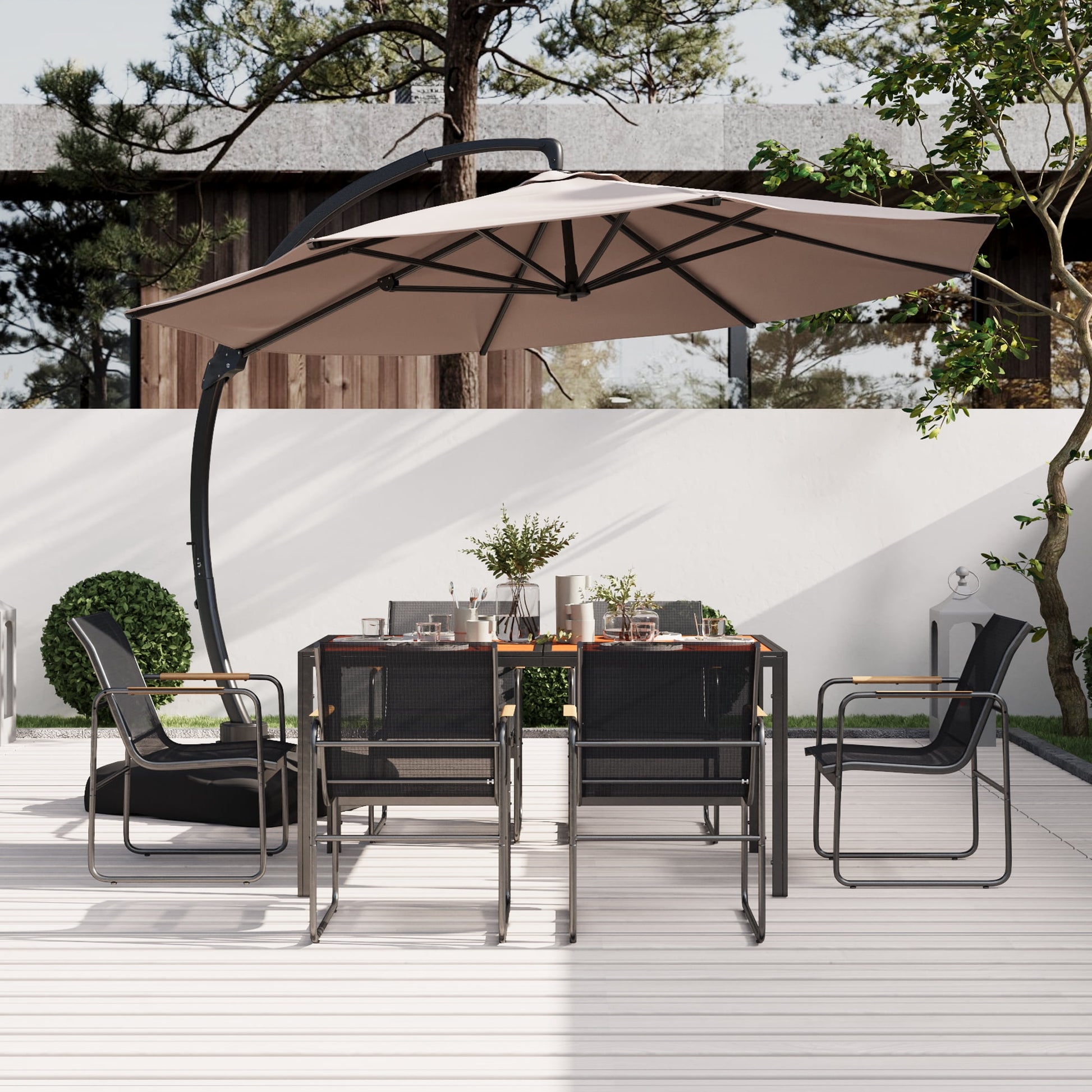 11FT Cantilever Patio Umbrella with Base Included, Large Cantilever umbrella with 360°Rotation, Heavy-Duty Offset Outdoor Umbrella for Patio,Pool,Garden and Backyard (Champagne)
