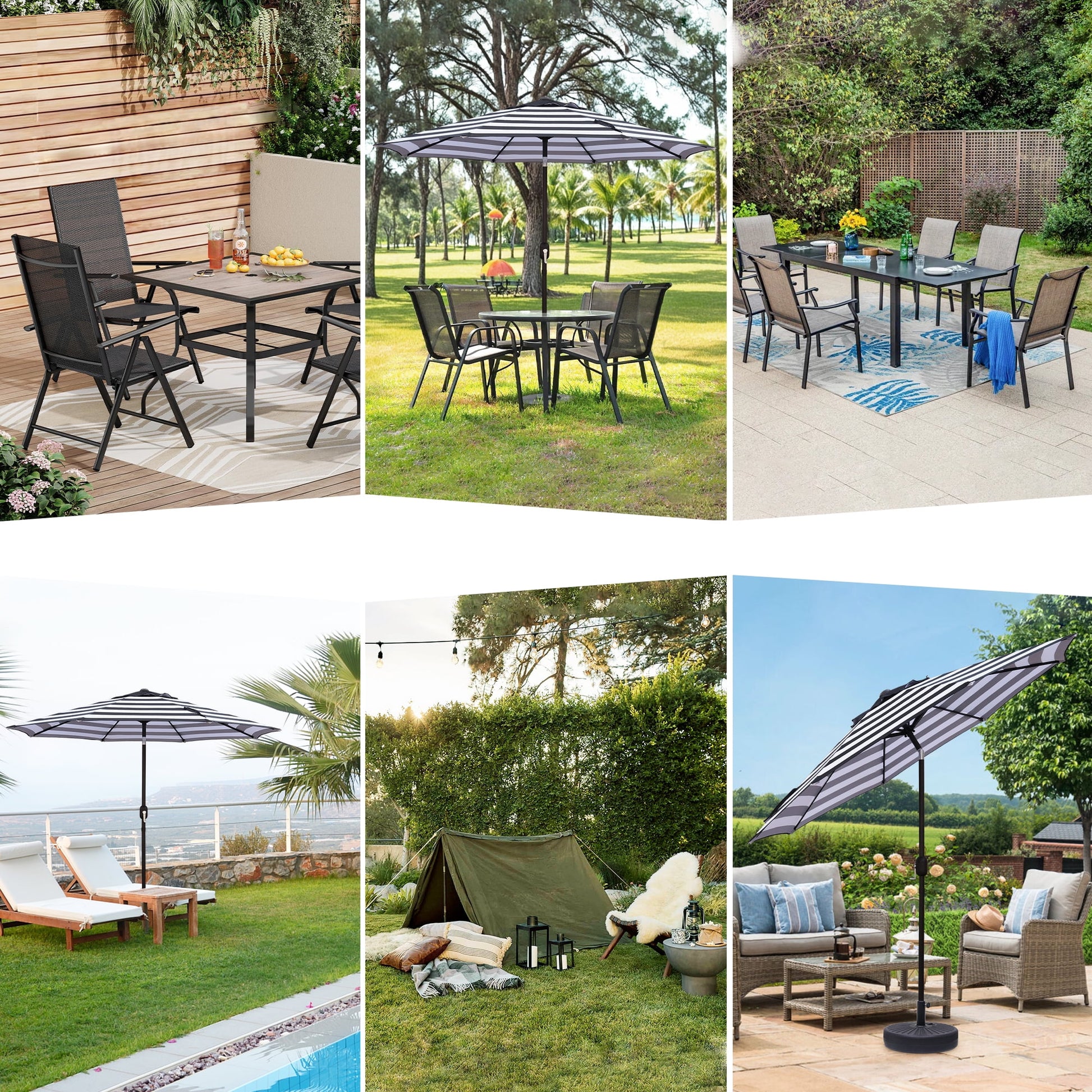 Abble 9FT Black and White Stripe Outdoor Patio Umbrella with Push Button Tilt and Crank Handle, Market Umbrella with 8 Sturdy Umbrella Ribs, Waterproof for Garden Deck Backyard Pool
