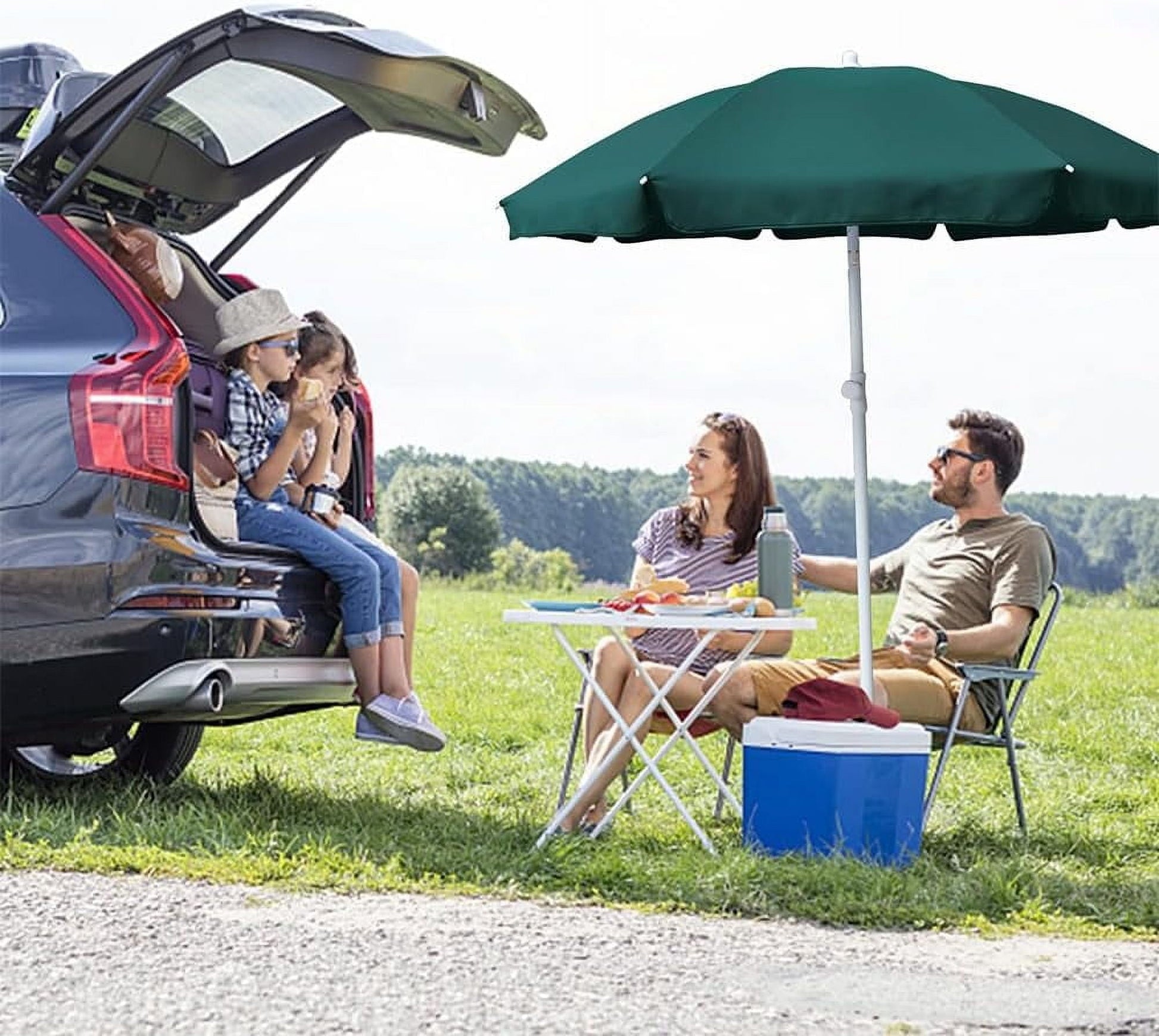 AMMSUN 6ft Green Round Outdoor Picnic Portable Market Patio Umbrella,Push Up & Tilt & Carry Bag