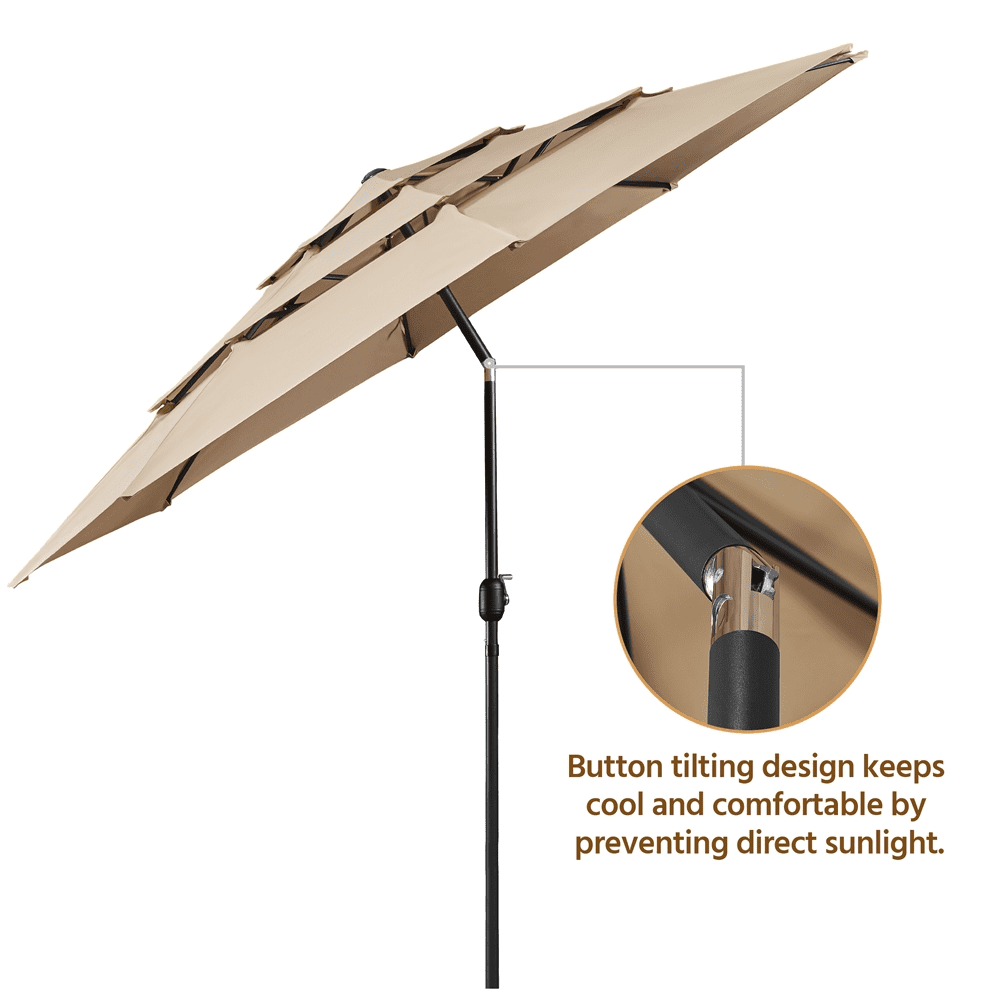 Topeakmart 10ft 3 Tier Patio Umbrella Outdoor Vented Table Umbrella with 8 Sturdy Ribs, Tan