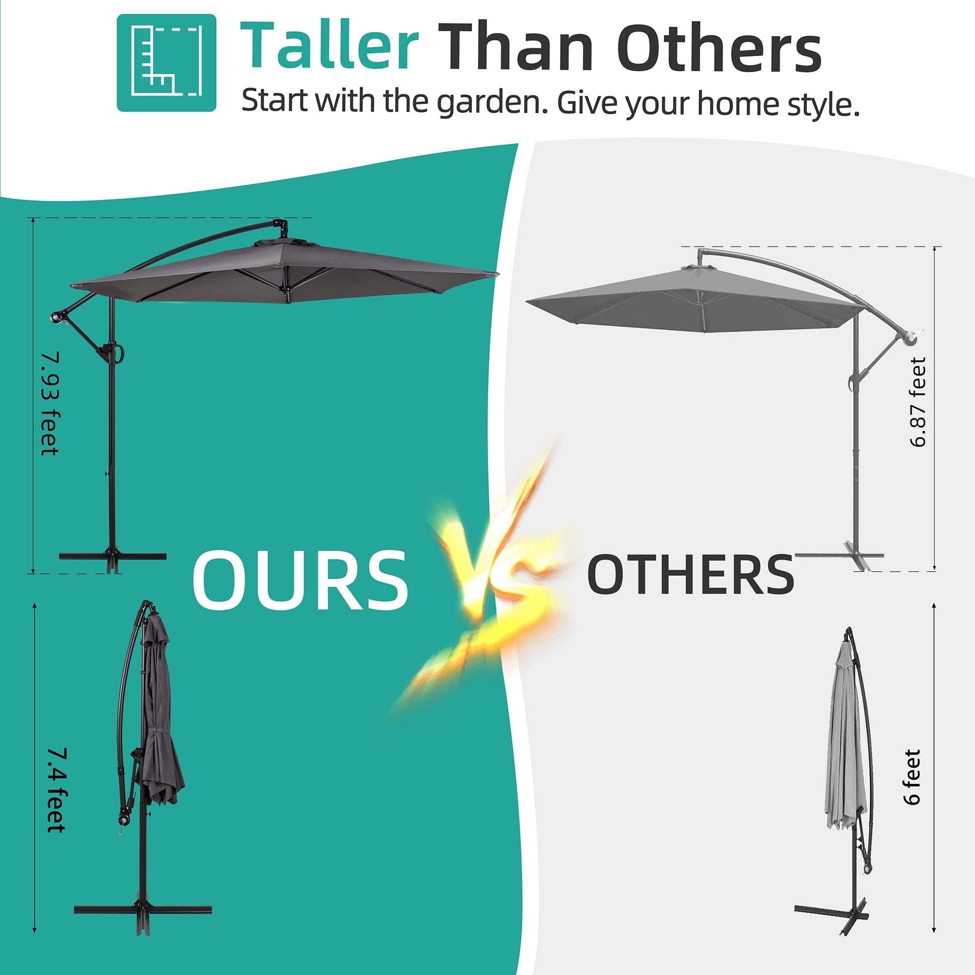 Walsunny 9FT Outdoor Hanging Offset Cantilever Umbrella with Cross Base, Patio Market Umbrella with Crank for Backyard Deck Poolside, Dark Blue