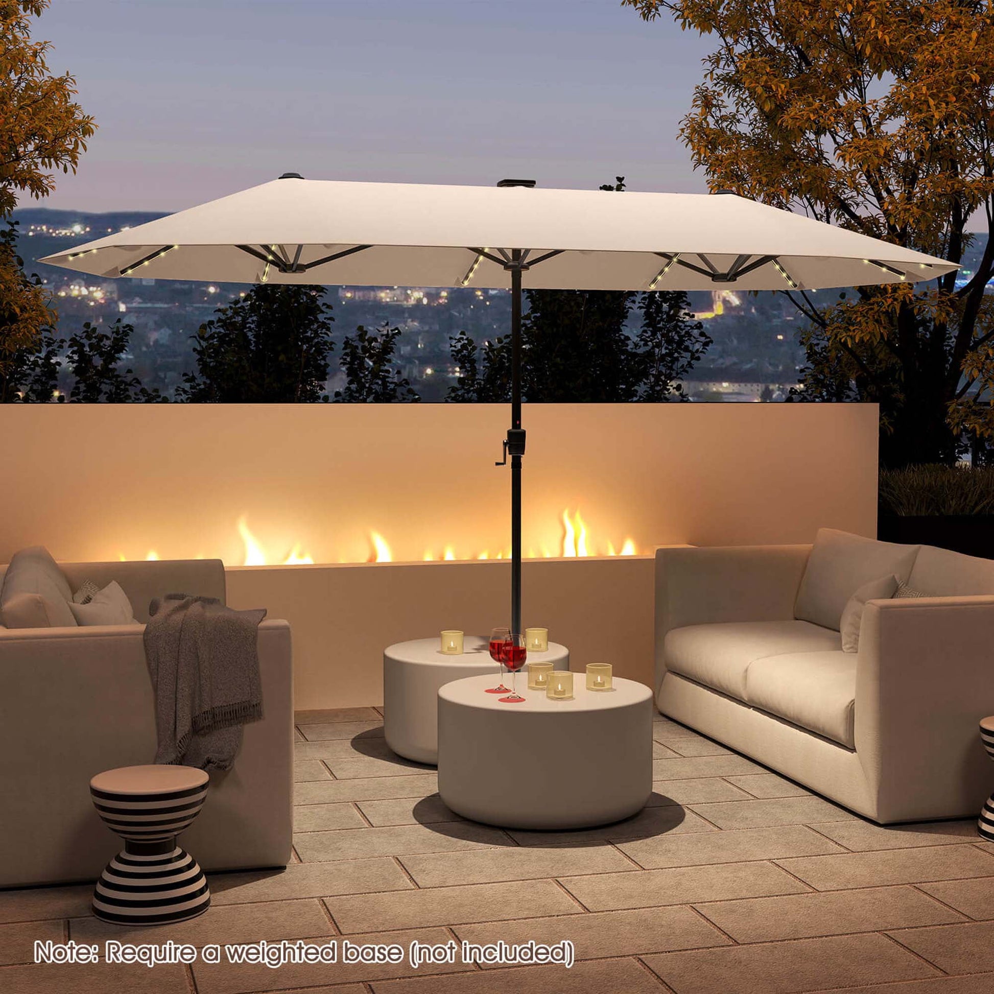 Costway 13 FT Large Patio Umbrella with LED Solar Lights Crank Handle 12 Heavy-Duty Ribs Beige