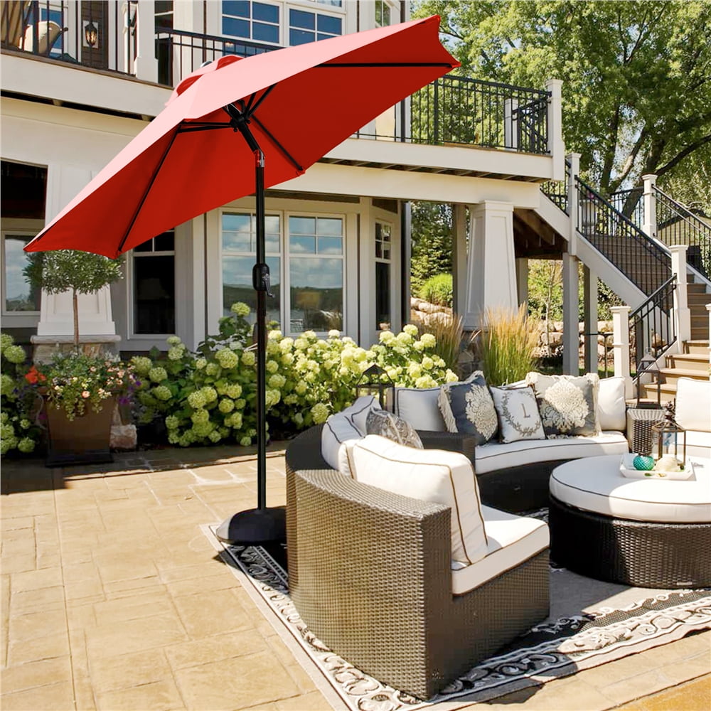 Alden Design 7.5 Foot Patio Umbrella with Crank and Push Button to Tilt, Red