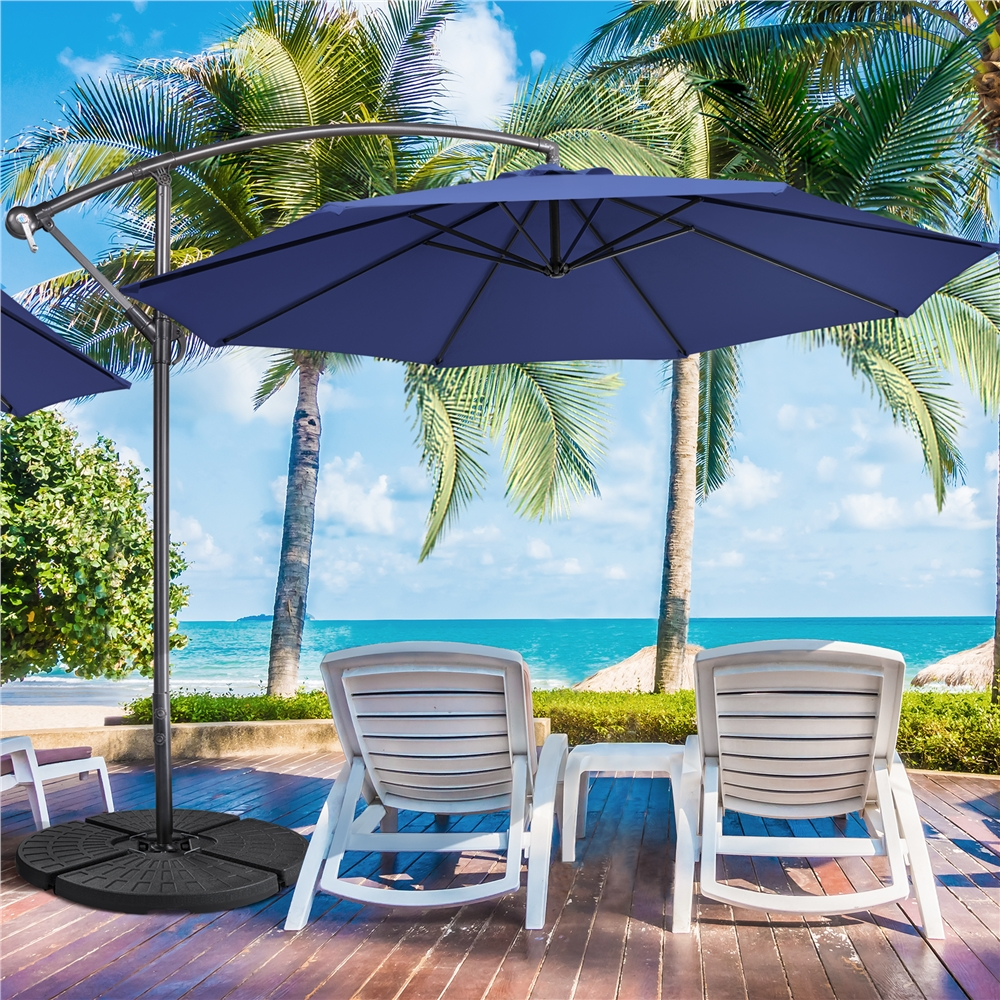 Renwick 10 Ft Patio Offset Umbrella with Crank and Base Stand, Navy Blue