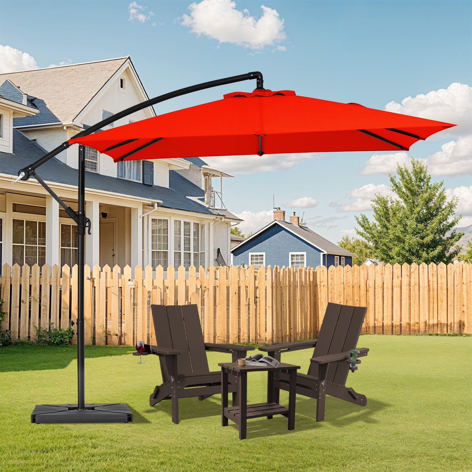 JUSTLET 8 x 8 ft Outdoor Square Hanging Offset Cantilever Umbrella for Garden,Base Included, Orange