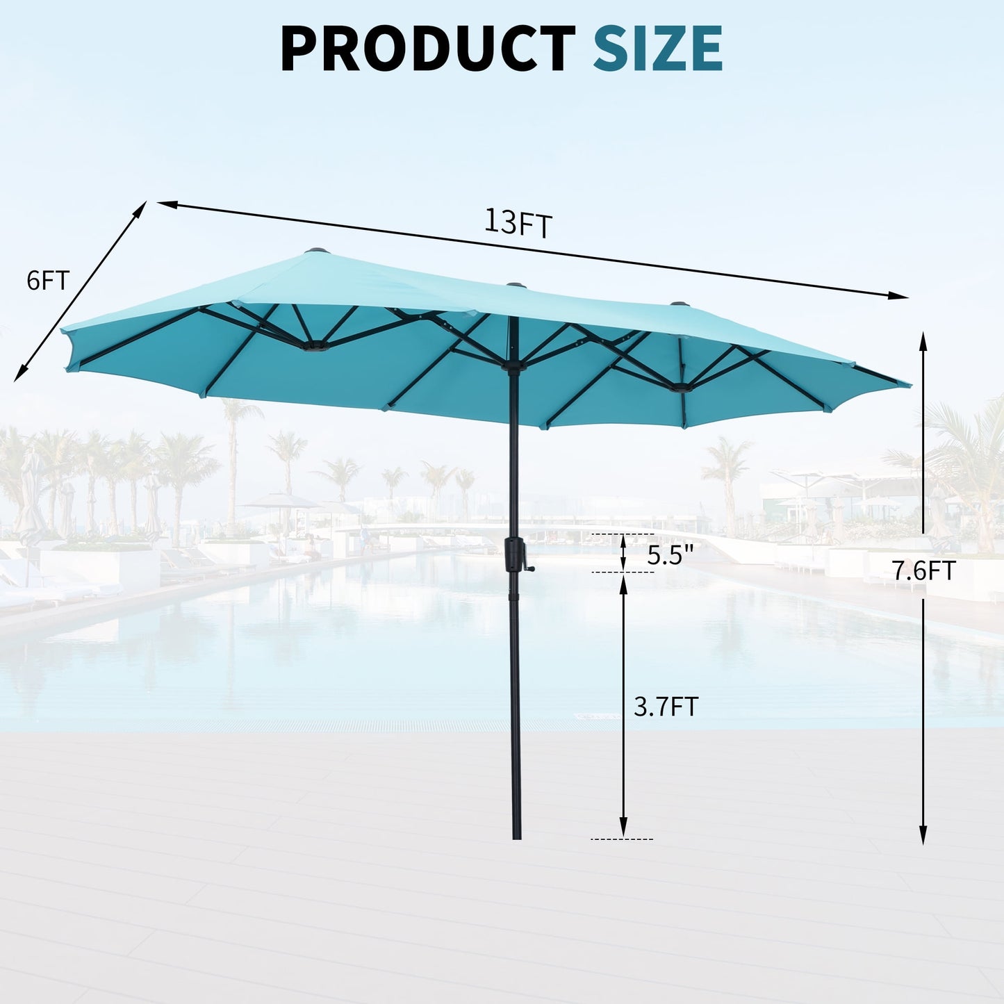 Autlaycil 13 FT Patio Umbrella with Sun Protection & Easy Crank for Deck Pool Patio, Sky Blue