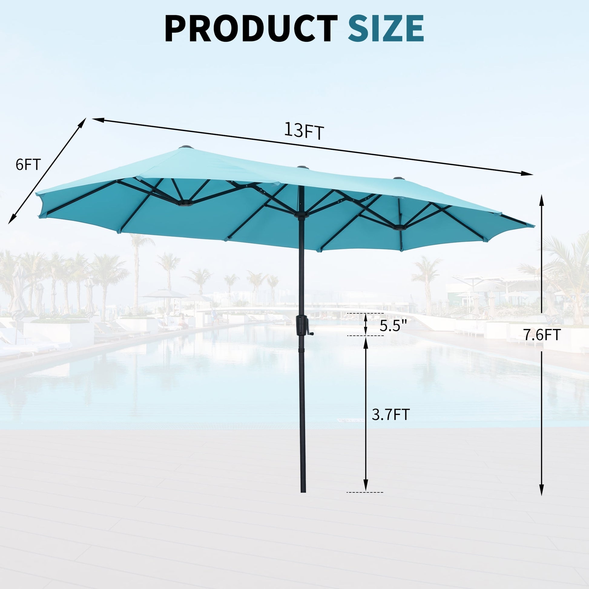 Autlaycil 13 FT Patio Umbrella with Sun Protection & Easy Crank for Deck Pool Patio, Sky Blue