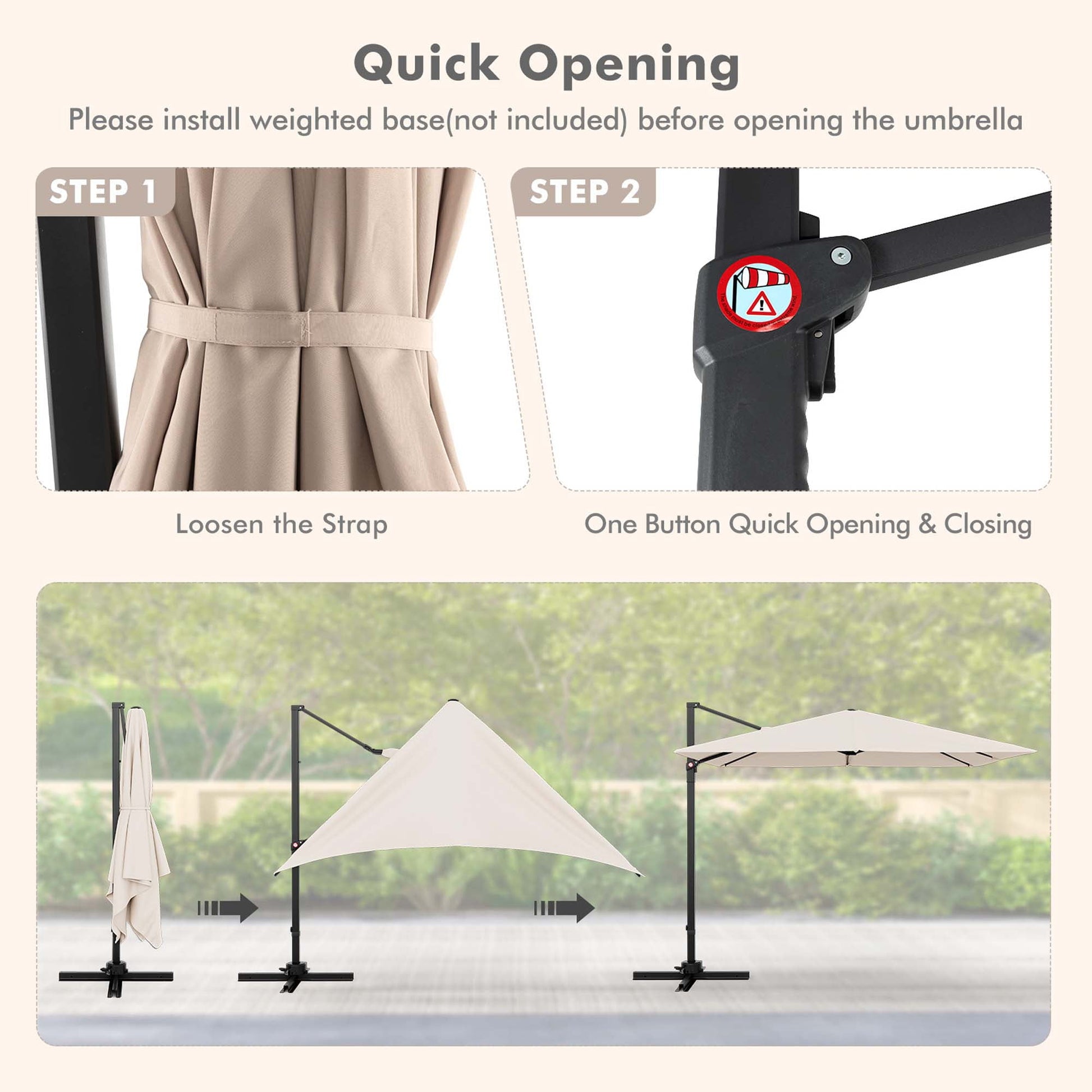Costway 9.5ft Beige Square Cantilever Offset Patio Umbrella, 360° Rotation