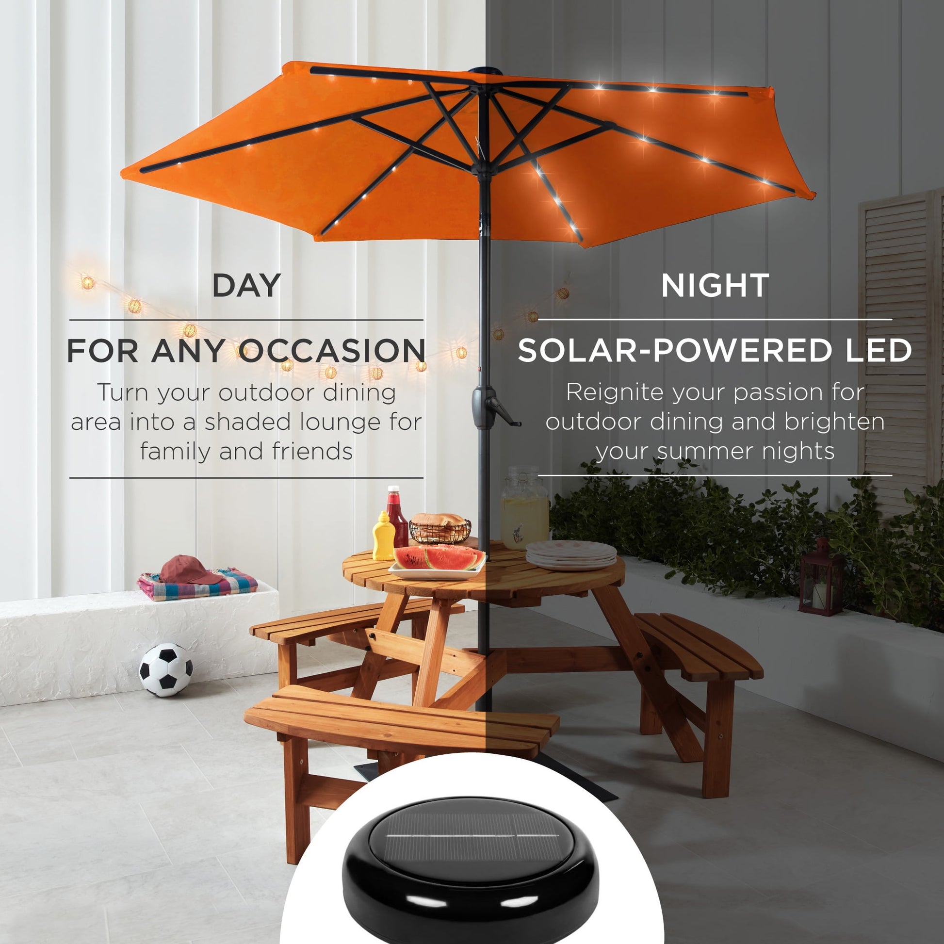Best Choice Products 7.5ft Outdoor Solar Patio Umbrella for Deck, Pool w/ Tilt, Crank, LED Lights - Orange