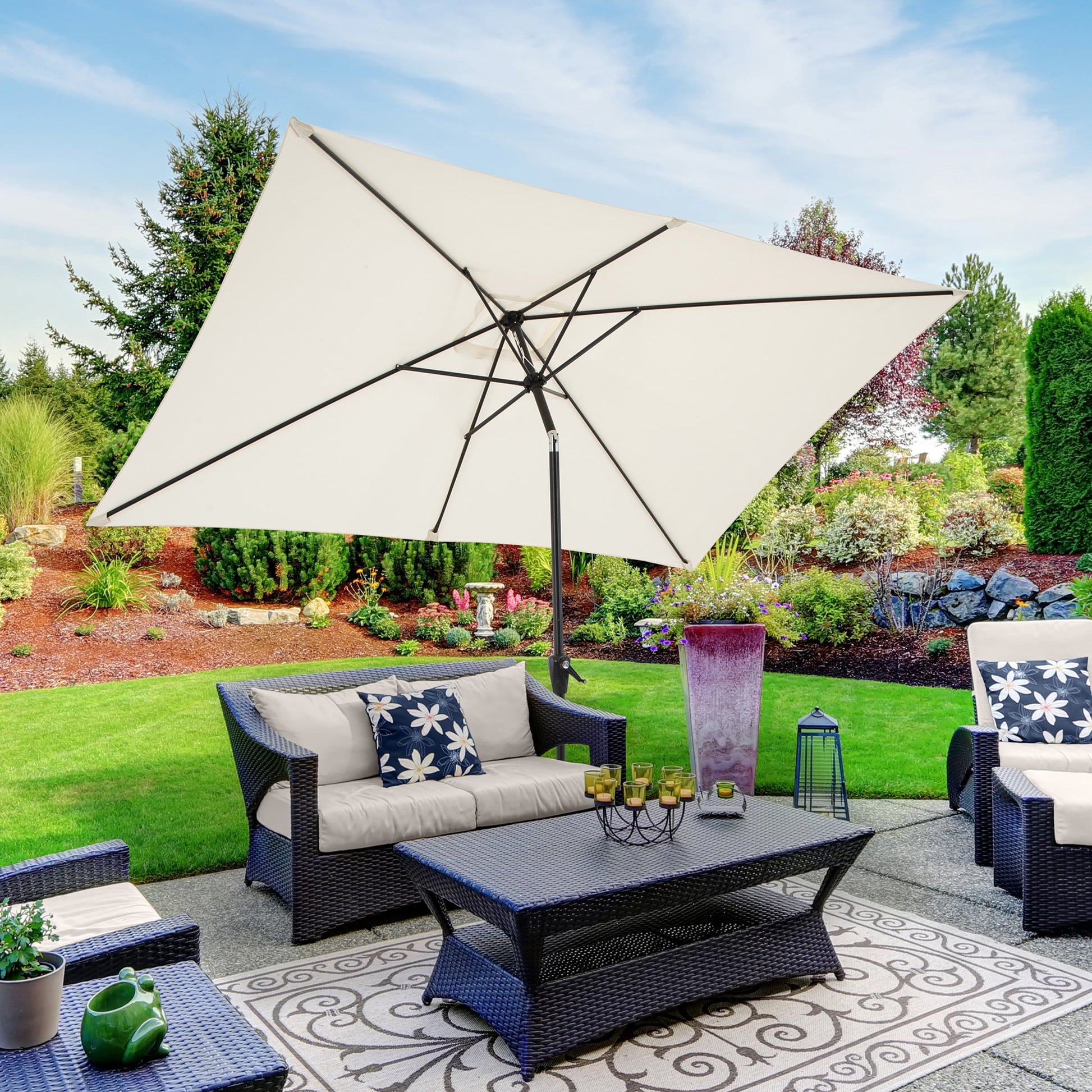 Pure Garden 10’ Rectangular Patio Umbrella with Push Button Tilt, Beige