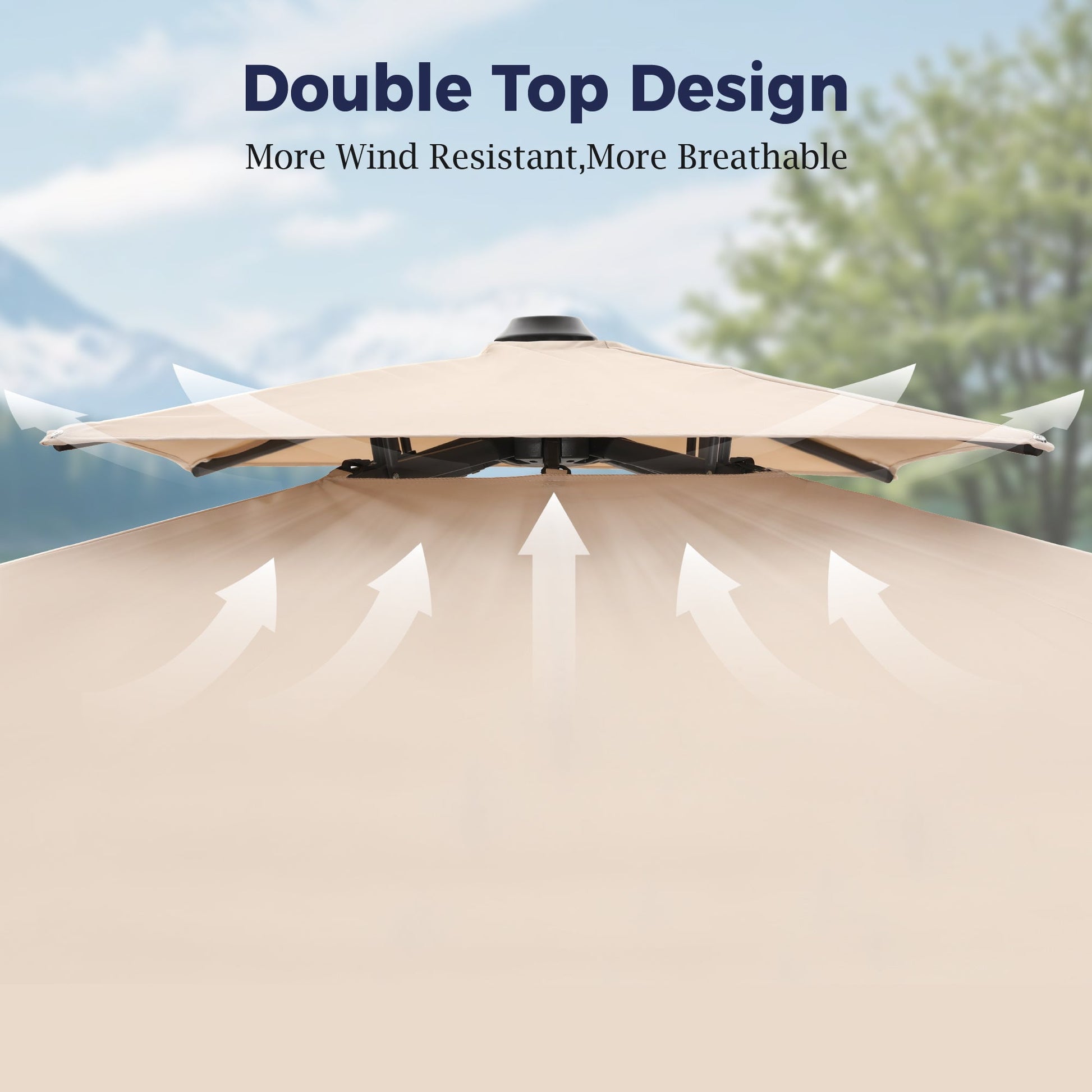 Alpha Joy 12x9ft Outdoor Patio Umbrella Large Rectangle Offset Cantilever Double Umbrella with 360°Rotation, Beige