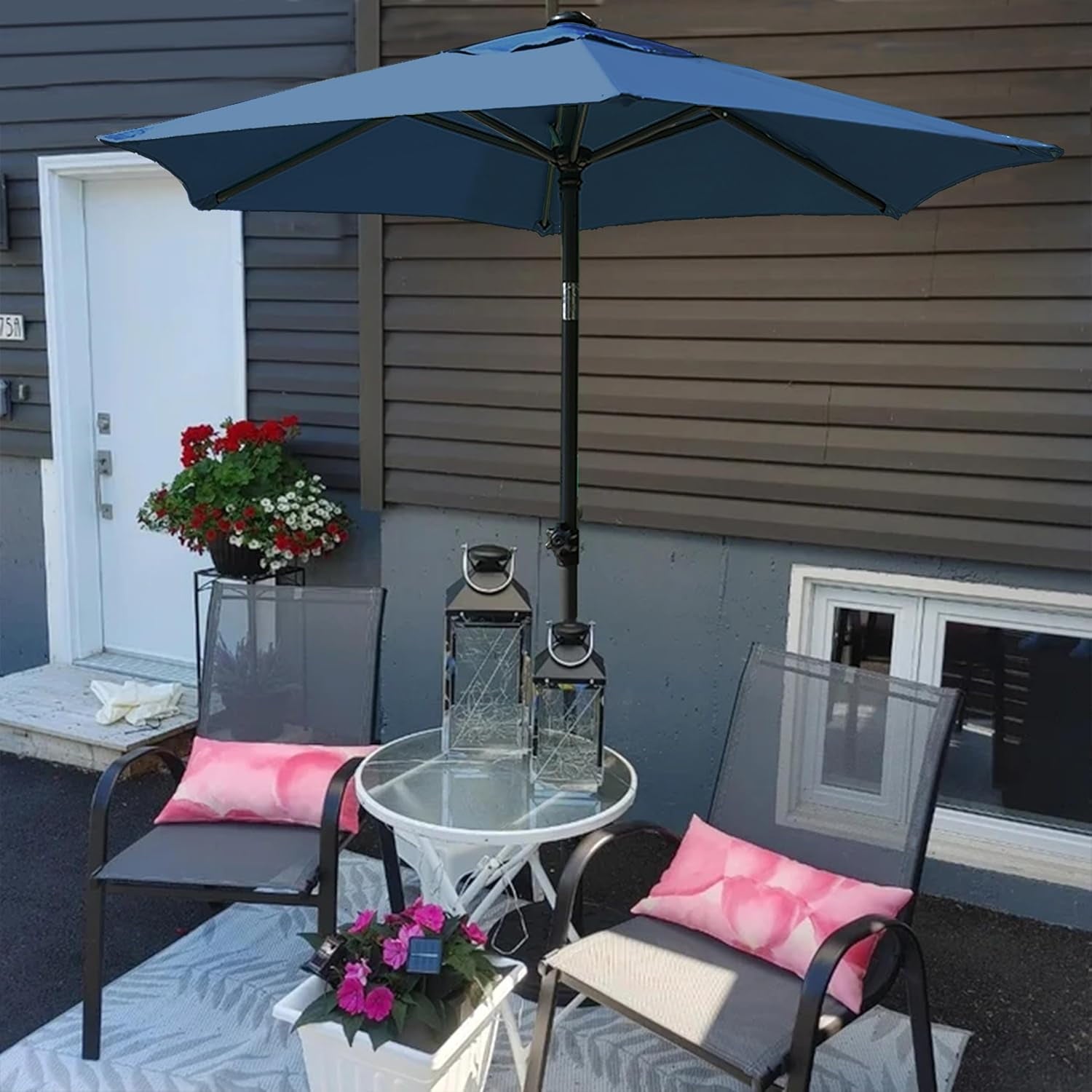 AMMSUN 6ft Blue Round Outdoor Small Table Pool Lawn Balcony Market Patio Umbrella, Push Up & Tilt