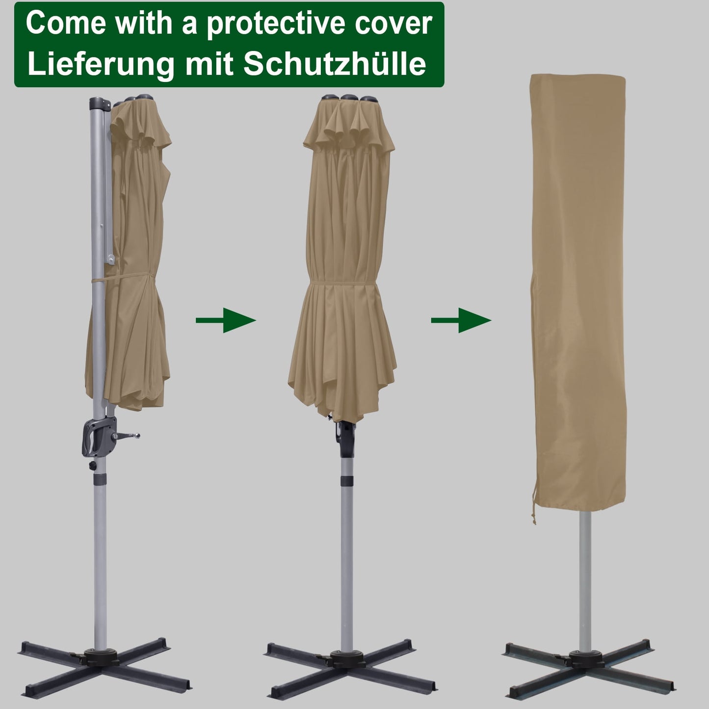 RANSENERS Double Sided Cantilever Patio Umbrella 13 * 8 ft Rectangle Outdoor Offset Umbrella with 360° Rotation and UPF 50+ for Garden Pool Coffeshop - Beige