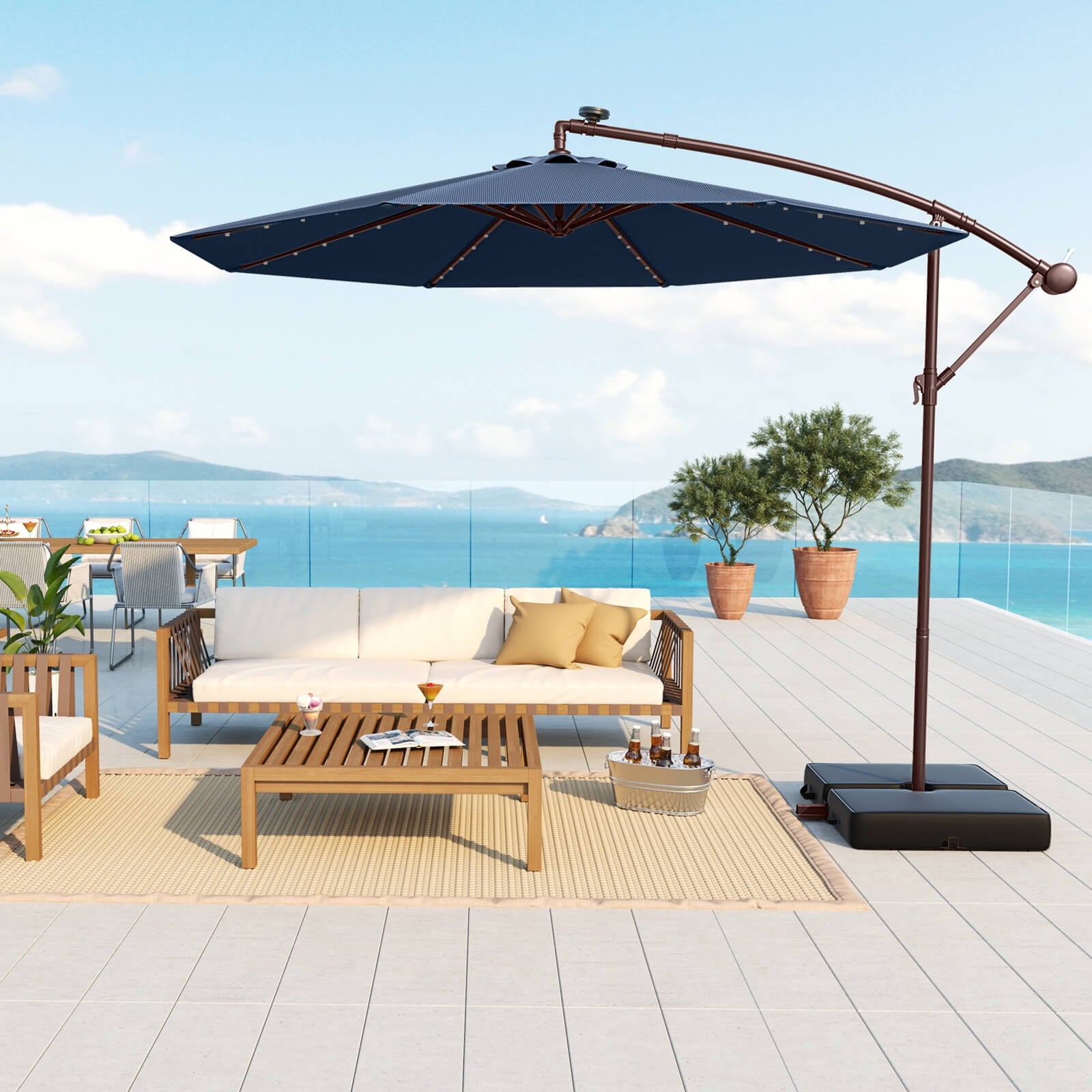 Costway 98.40" Navy Cantilever Patio Umbrella, Base-Included