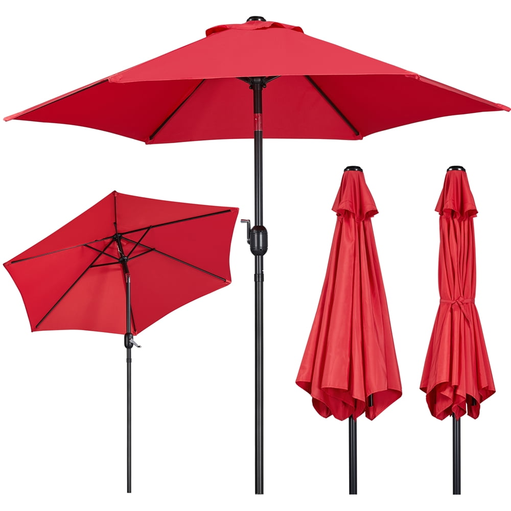Alden Design 7.5 Foot Patio Umbrella with Crank and Push Button to Tilt, Red