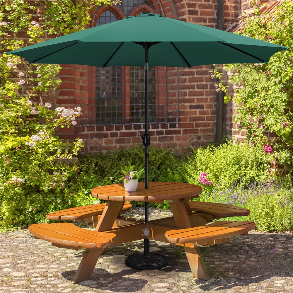 Renwick 10Ft Patio Market Umbrella with Push Button Tilt and Crank, Dark Green