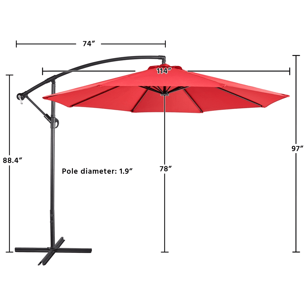 Renwick 10 Ft Patio Offset Umbrella with Crank and Base Stand, Red