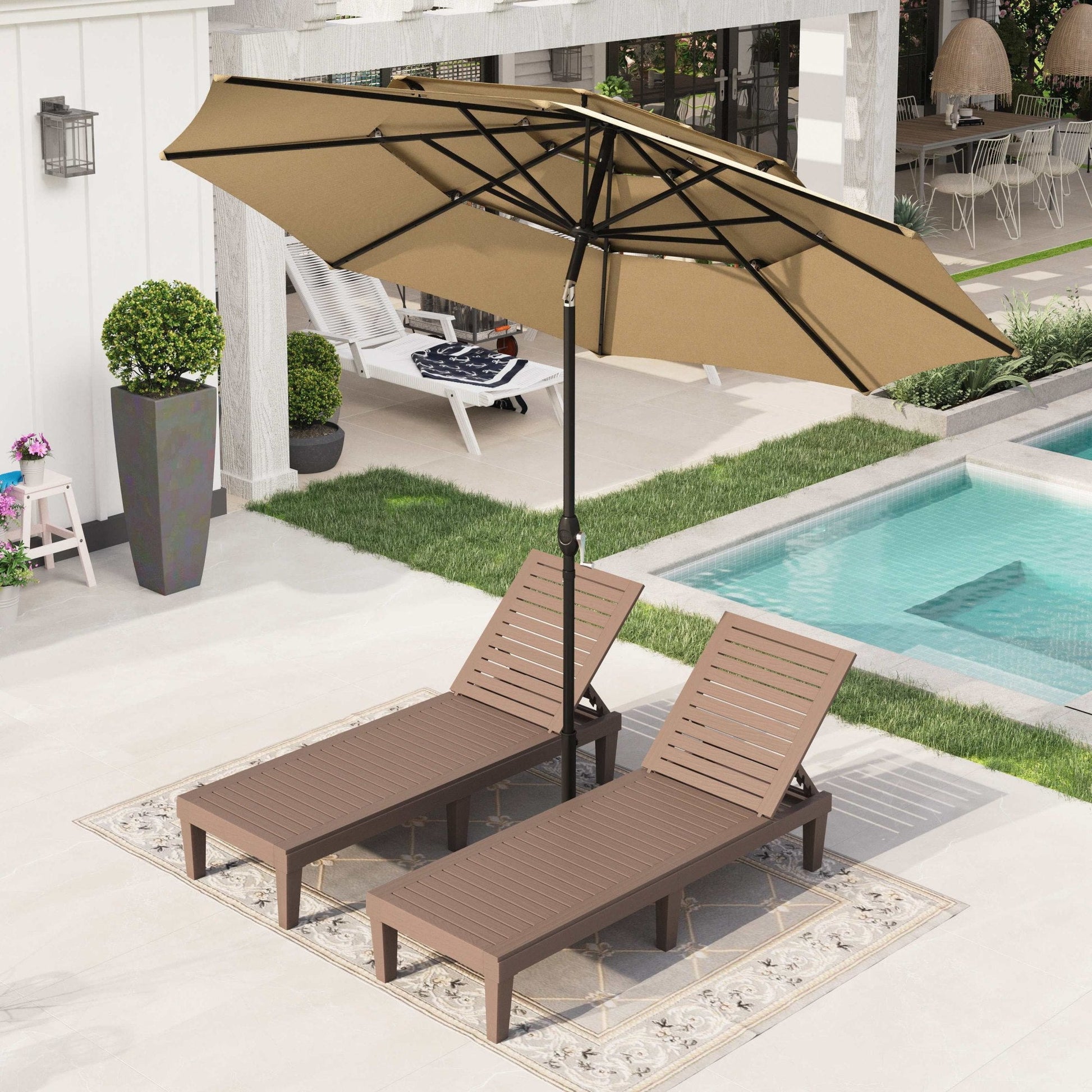 Alpha Joy 10ft 3 Tier Auto-Tilt Outdoor Patio Umbrella Beach Garden Double Vented Table Umbrella with Push Button and Crank, Beige