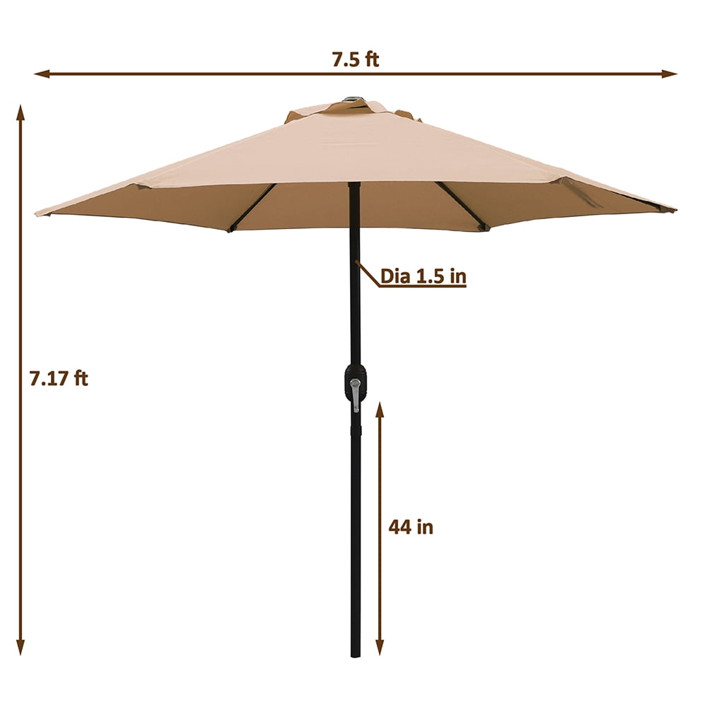 Abble 7.5ft Patio Umbrella with Crank Handle, Outdoor Market Umbrella with 6 Sturdy Umbrella Ribs Waterproof for Garden, Deck, Backyard, Pool, Tan
