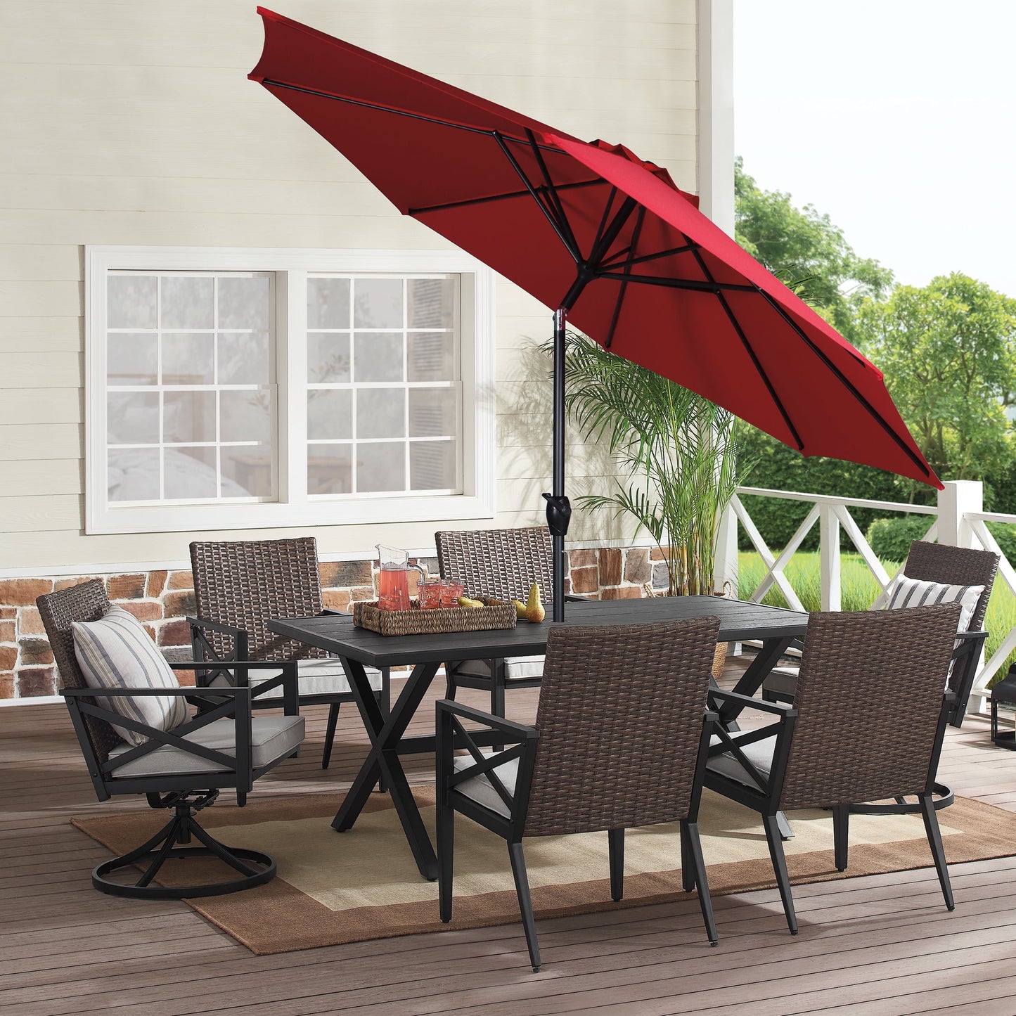 (2 pack) Mainstays 9' Red Crank Lift and 3 Position Tilt Patio Umbrella
