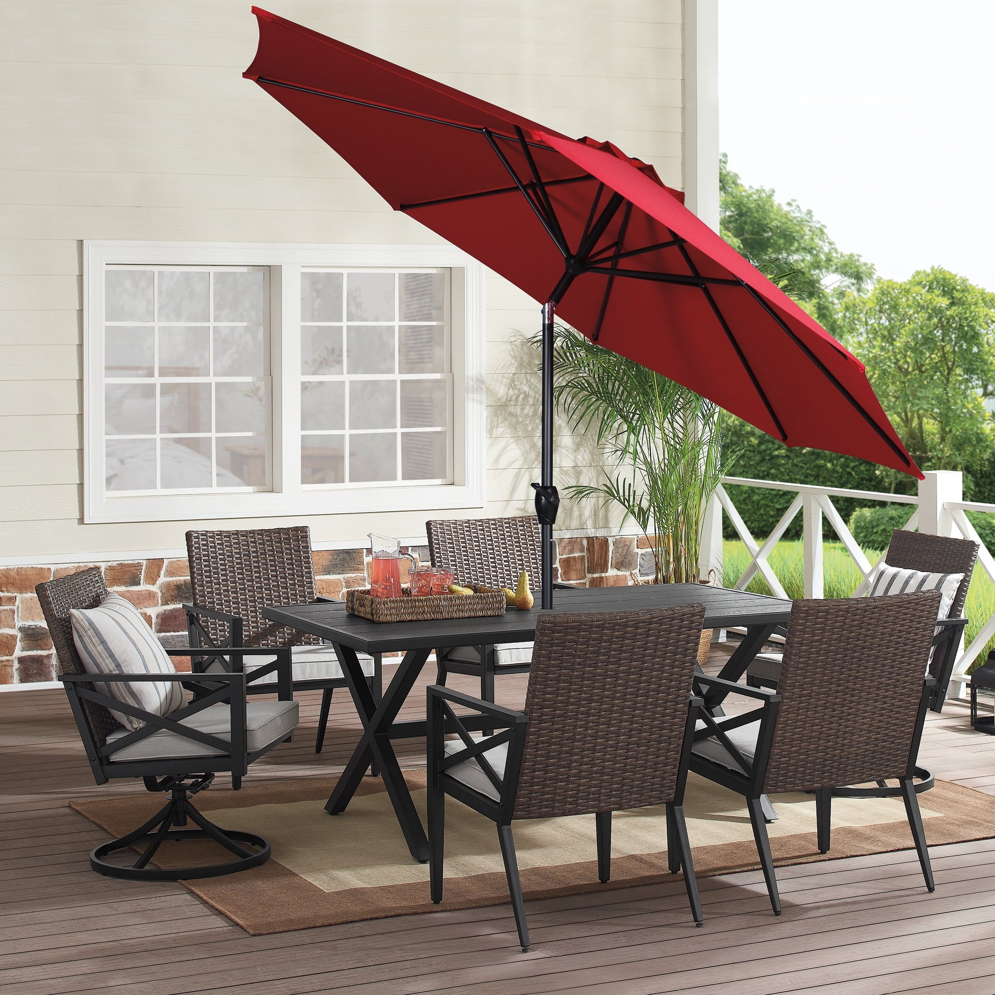 (2 pack) Mainstays 9' Red Crank Lift and 3 Position Tilt Patio Umbrella