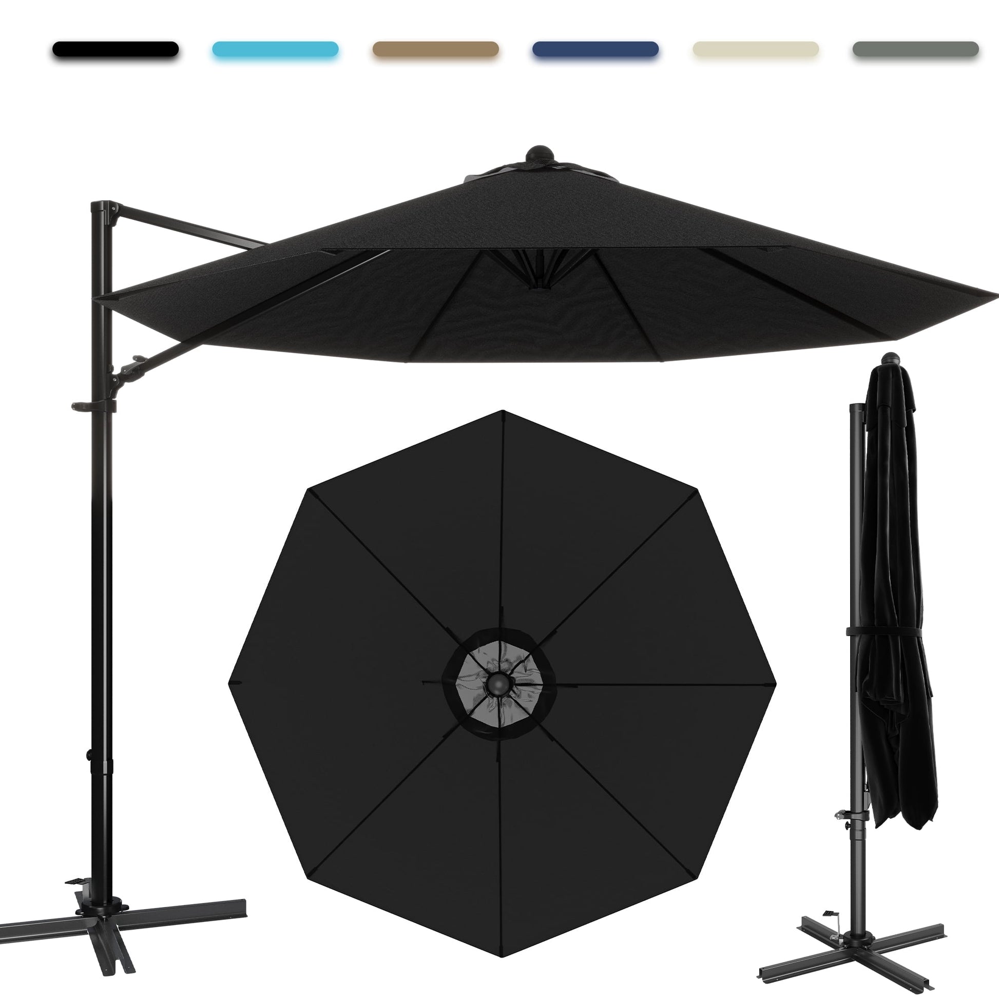 Patiowell 10FT Outdoor Patio Umbrella, 360° Rotation, Crank Open & Tilt, Black