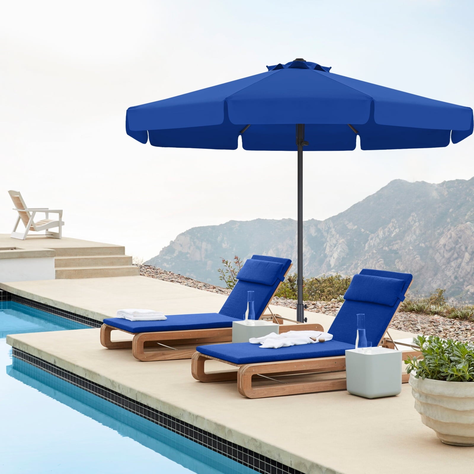 ABCCANOPY 9ft Outdoor Market Hand Push Patio Umbrella With Hanging Edge,12+Colors, Blue