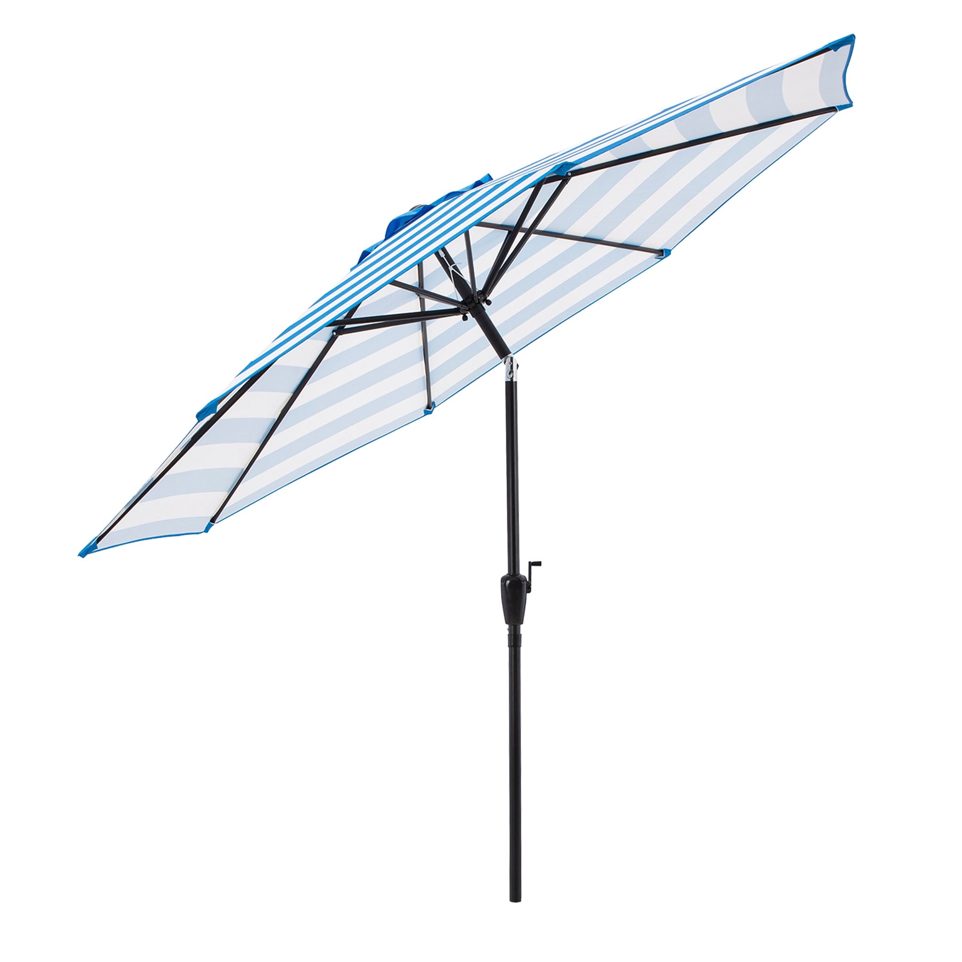 Pure Garden 9ft Striped Patio Umbrella with Crank and Tilt, Outdoor Sunshade for Table, Blue/White