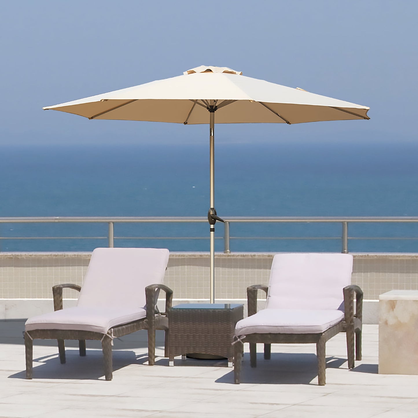 Domi 10FT Patio Umbrella, Outdoor Table Umbrella with Push Button Tilt and Crank, UV Protection Waterproof Market Sun Umbrella with 8 Sturdy Ribs for Garden, Deck, Backyard, Pool，（Beige）