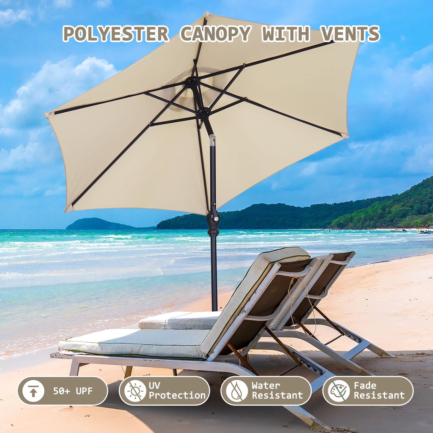 Autlaycil 7.5ft Outdoor Patio Umbrella with Umbrella Weighted Base, Push Button Tilt and Crank, Patio Table Market Umbrella, UV Protection Waterproof for Garden, Deck, Backyard, Pool, Khaki