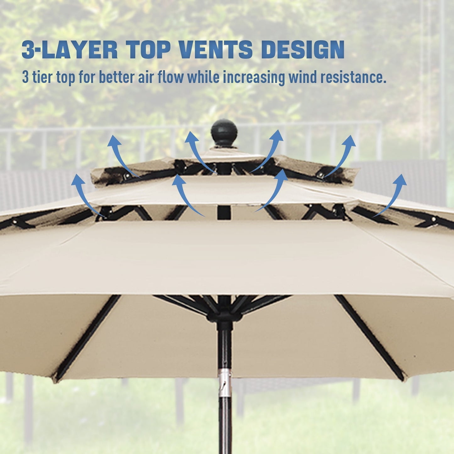 Autlaycil Patio Umbrella 10 ft Outdoor Umbrella with 3 Tiers Adjustable Outdoor Market and Crank Tilt Perfect Table Umbrella for Garden Lawn Backyard Pool, Khaki