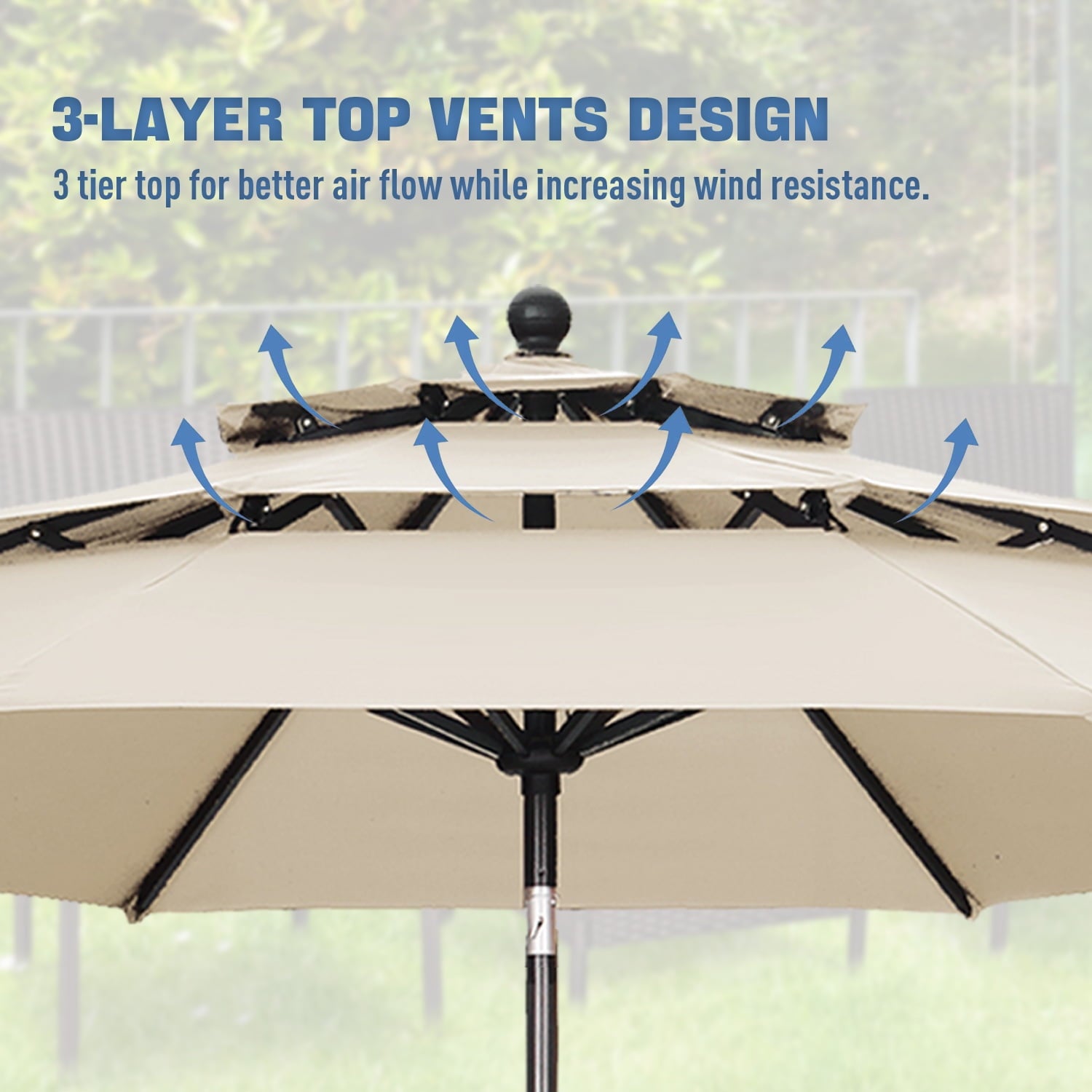 Autlaycil Patio Umbrella 10 ft Outdoor Umbrella with 3 Tiers Adjustable Outdoor Market and Crank Tilt Perfect Table Umbrella for Garden Lawn Backyard Pool, Khaki