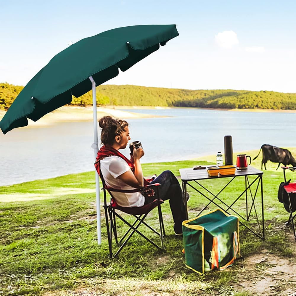AMMSUN 6ft Green Round Outdoor Picnic Portable Market Patio Umbrella,Push Up & Tilt & Carry Bag