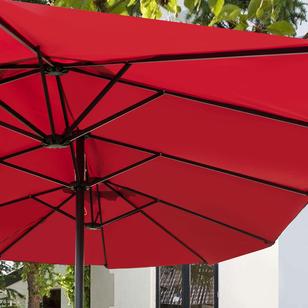 Costway 15' Market Outdoor Umbrella Double-Sided Twin Patio Umbrella with Crank Wine
