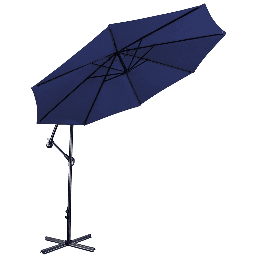 Renwick 10 Ft Patio Offset Umbrella with Crank and Base Stand, Navy Blue