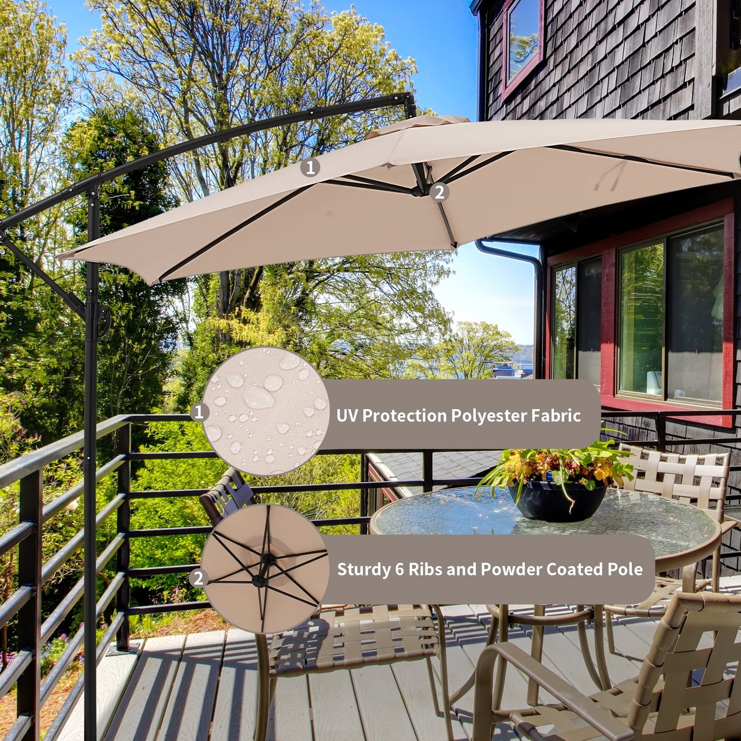 Autlaycil 10FT Cantilever Patio Umbrella, Hanging Offset Umbrella with Umbrella Stand, Khaki