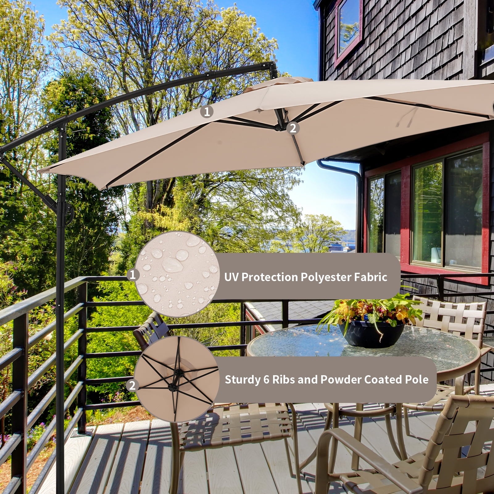 Autlaycil 10FT Cantilever Patio Umbrella, Hanging Offset Umbrella with Umbrella Stand, Khaki